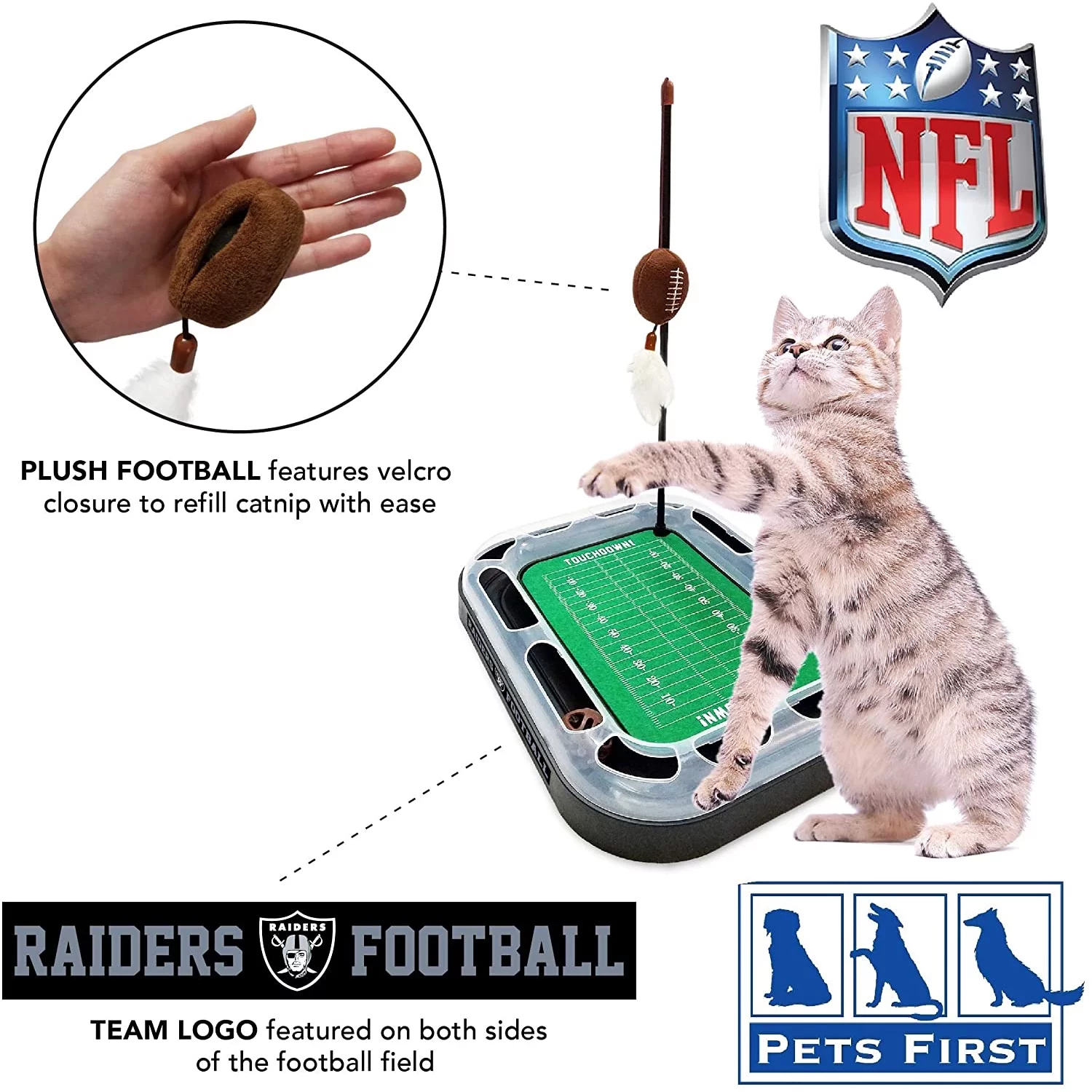 NFL LA Raiders Cat Scratcher Toy with Catnip Plush & Feather Cat and Kitty Toy