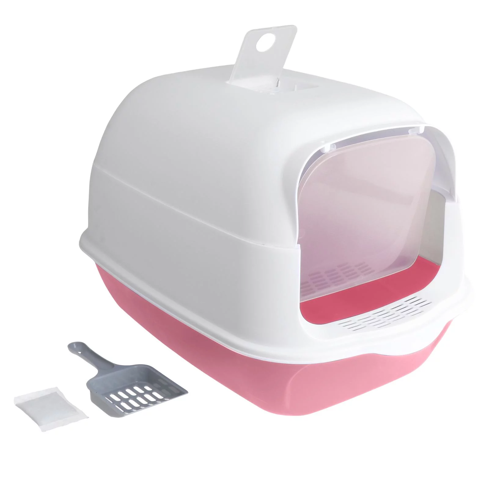 Hooded Cat Enclosed and Covered Cat Toilet Removable Kitten Potty Pink