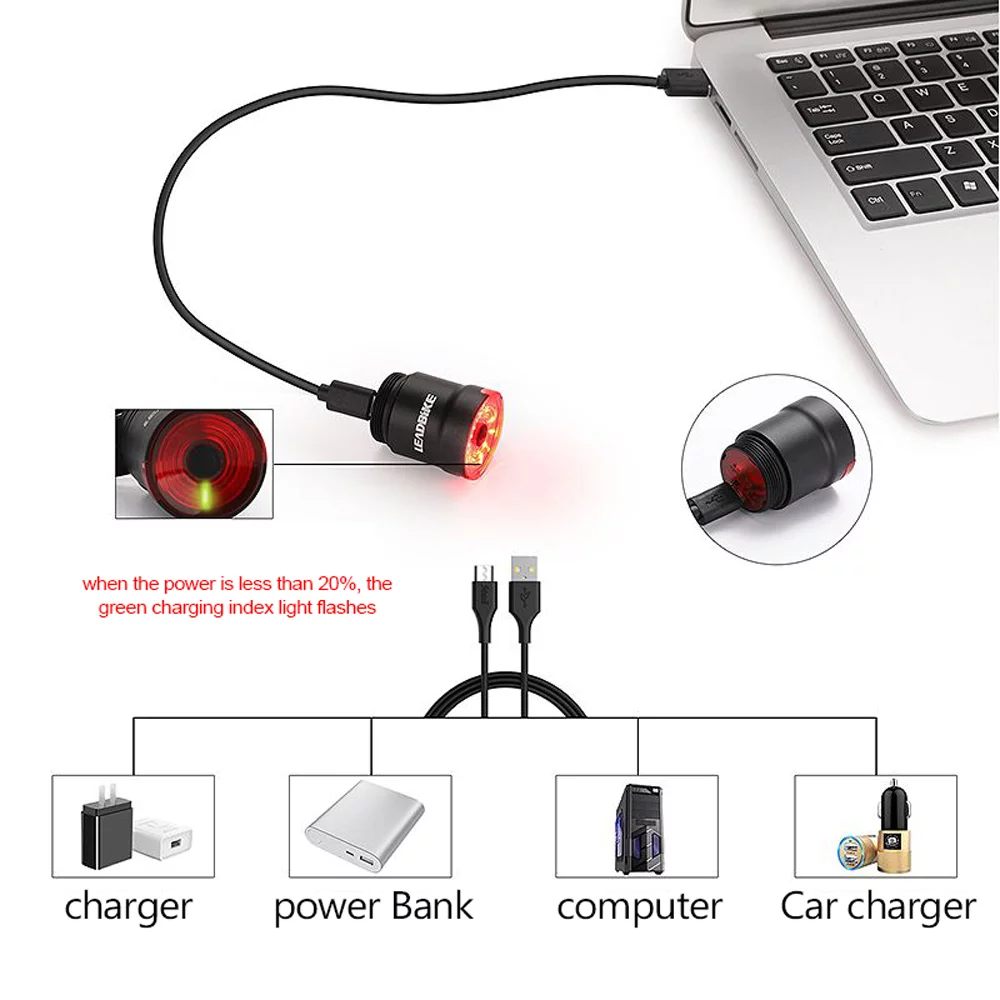 Intelligent Tail USB Chargeable Bike Rear Lights Brake Sensing Safety Warning Cycling