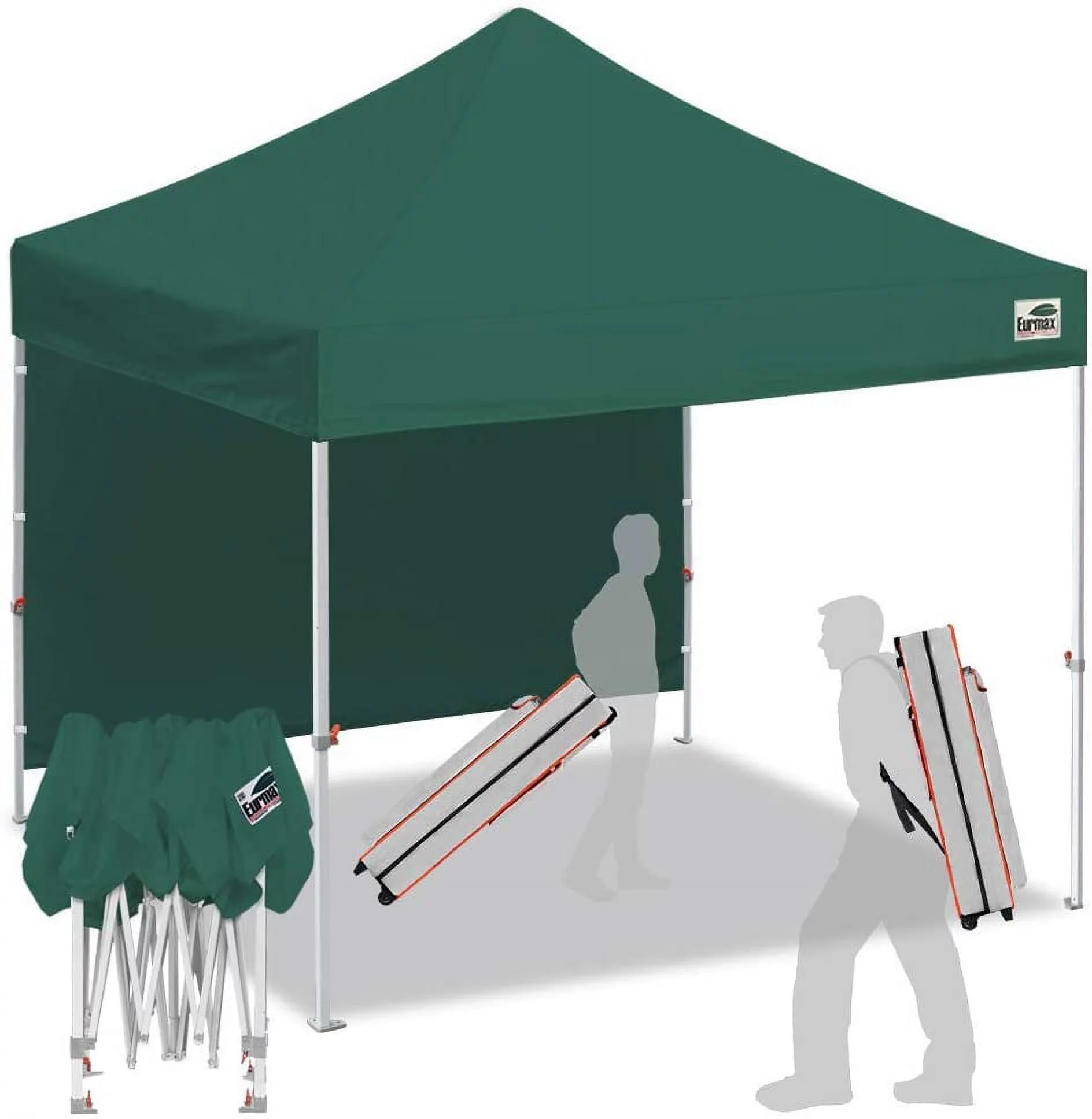 Eurmax Smart 10'x10' Pop up Canopy Tent Sport Event,Outdoor Show Canopy with 1 Removable Sunwall and Backpack Roller Bag(Forest green)