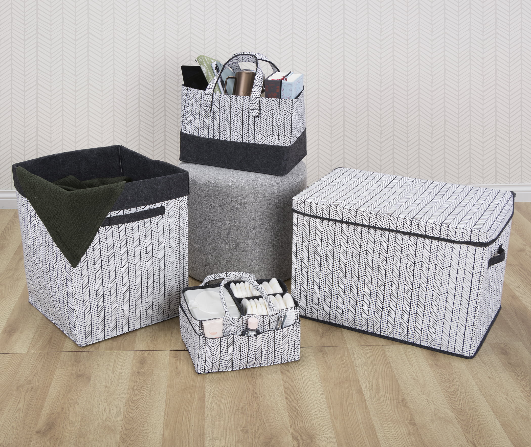 Sammy & Lou Herringbone Gray and White Felt Storage, Toy Box, Infant and Toddler, Unisex