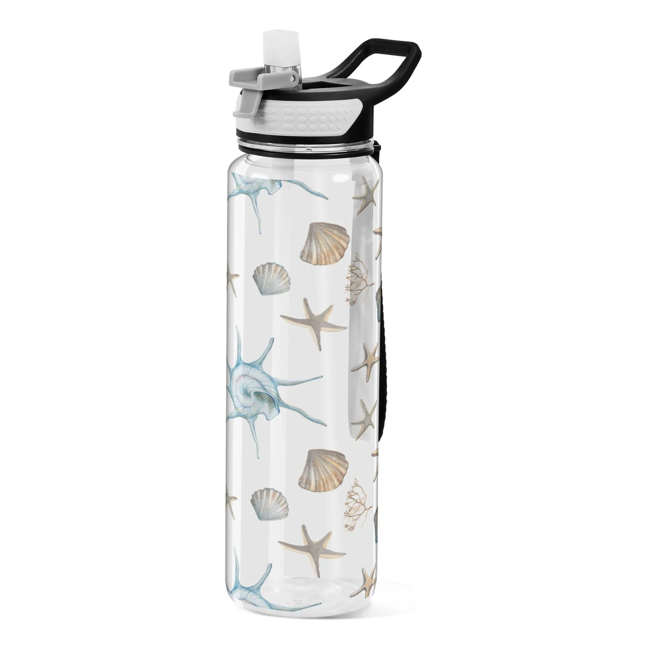 Summer Seastar Seashells 32oz Sports Water Bottles Leakproof Tritan Bottle with Straw BPA Free Clear Bottle for Fitness Gym Outdoor Cycling