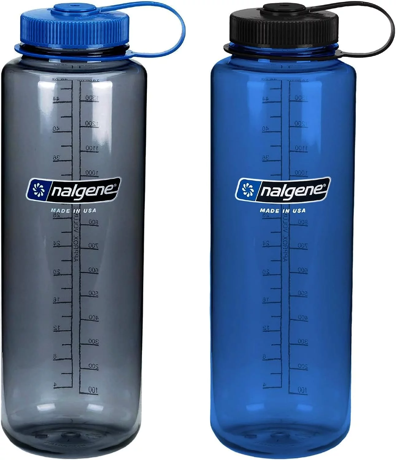 Sustain Tritan BPA-Free Water Bottle, Silo 48 oz, Wide Mouth - 2 Pack (Gray/Blue)