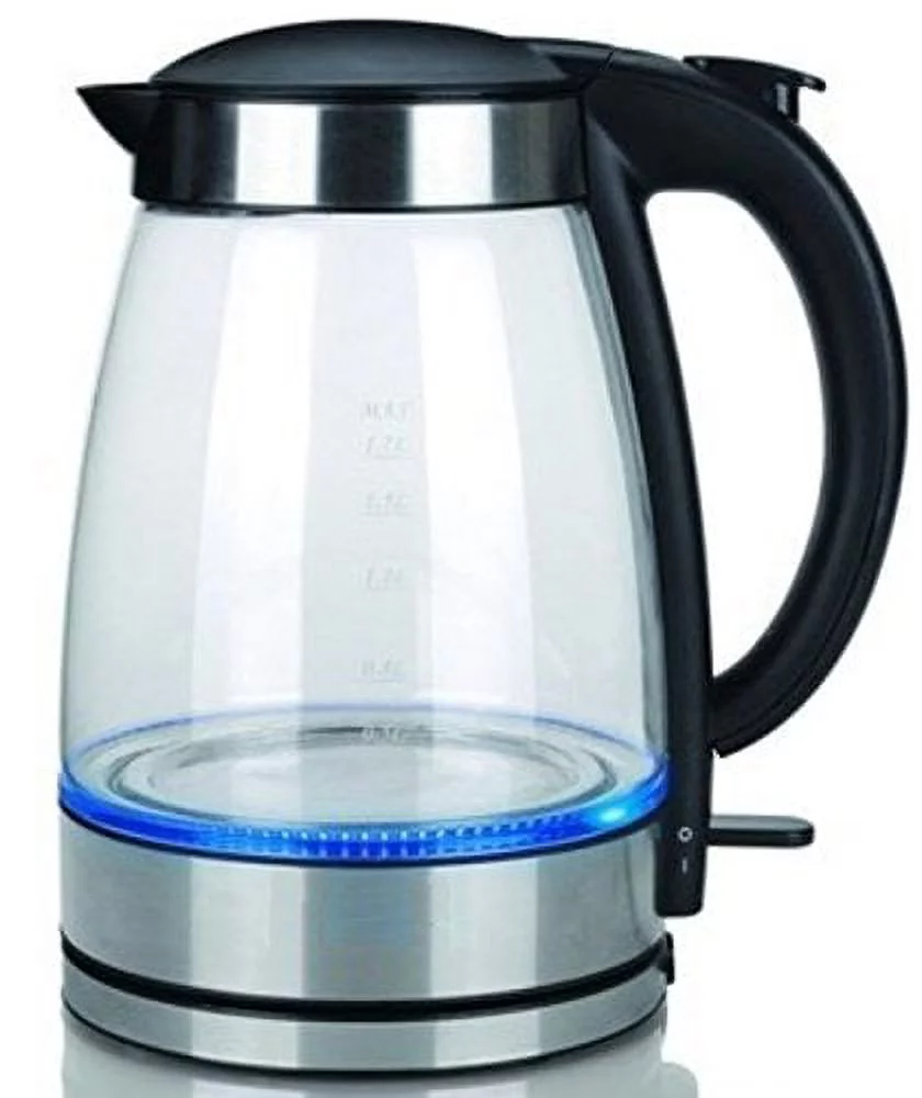Cordless Electric Glass LED Tea Kettle 1.8 Quart Stainless Steel, (Used)