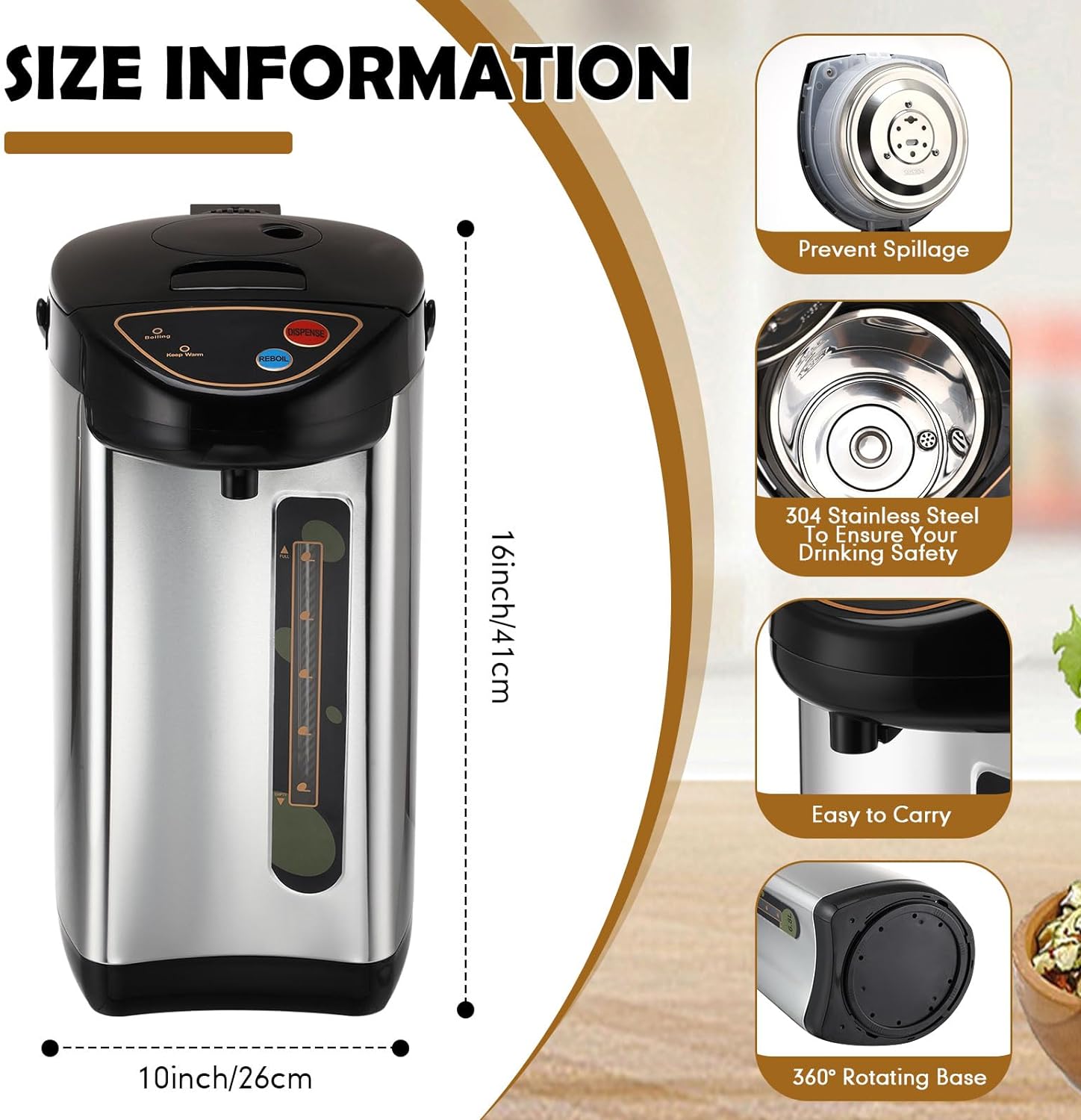 2 Pack 4.5 L Electric Hot Water Pot 304 Insulated Stainless Steel Water Boiler and Warmer Countertop Water Heater with Auto and Manual Dispense Buttons for Heating Coffee Tea