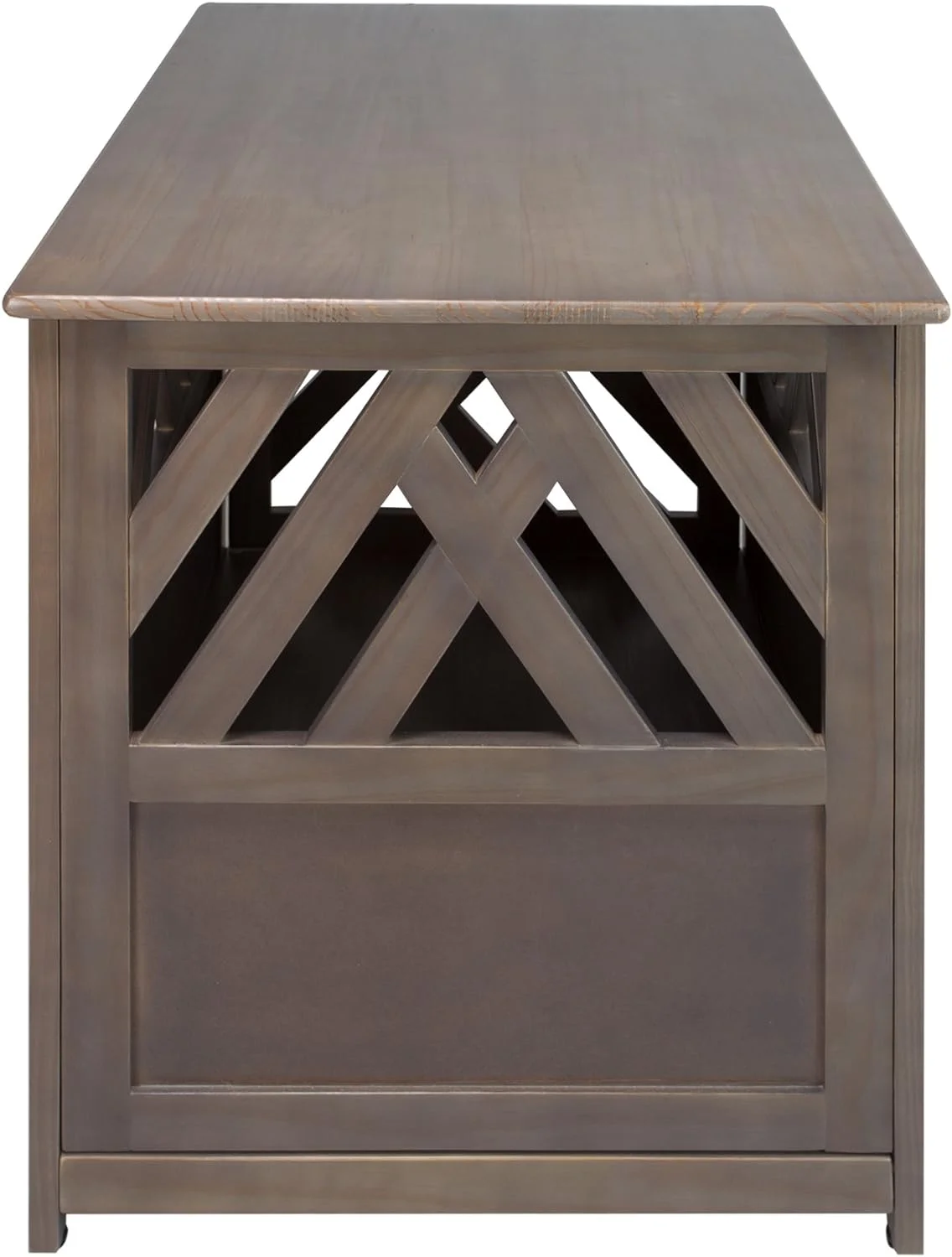 Wooden Lattice Pet Crate, End Table, Taupe Gray