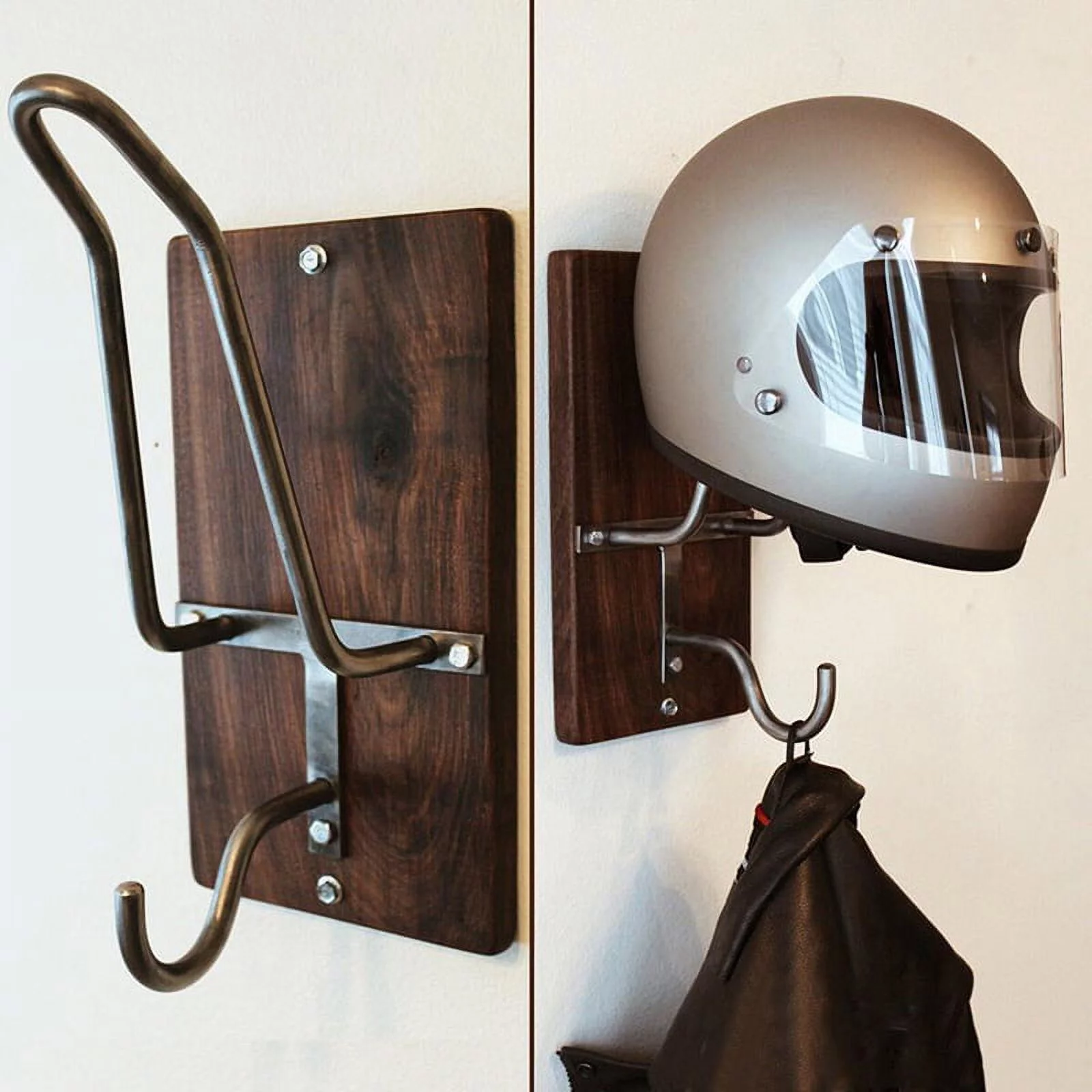 1pc Wooden Motorcycle Helmet Rack & Jacket Hook Hat Storage Display Holder Rack