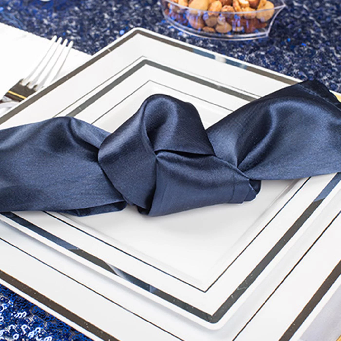 Smarty White w/ Silver Square Edge Plastic Wedding Value Set (120 Guests)