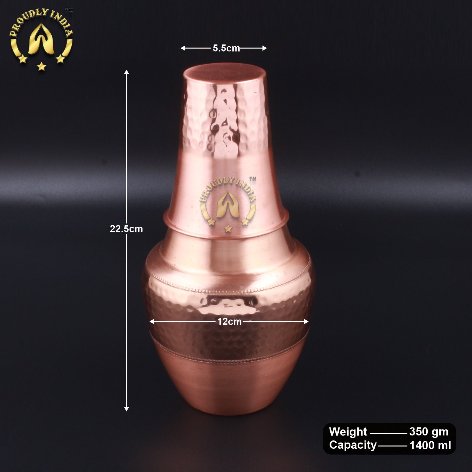 ProudlyIndia Metal Water Bottle, Tamba Glass, Pure Copper Bottle, Copper Water Bottles 1.4 Liter With 1 Glasses, Tamba bottle, Copper Glass Online