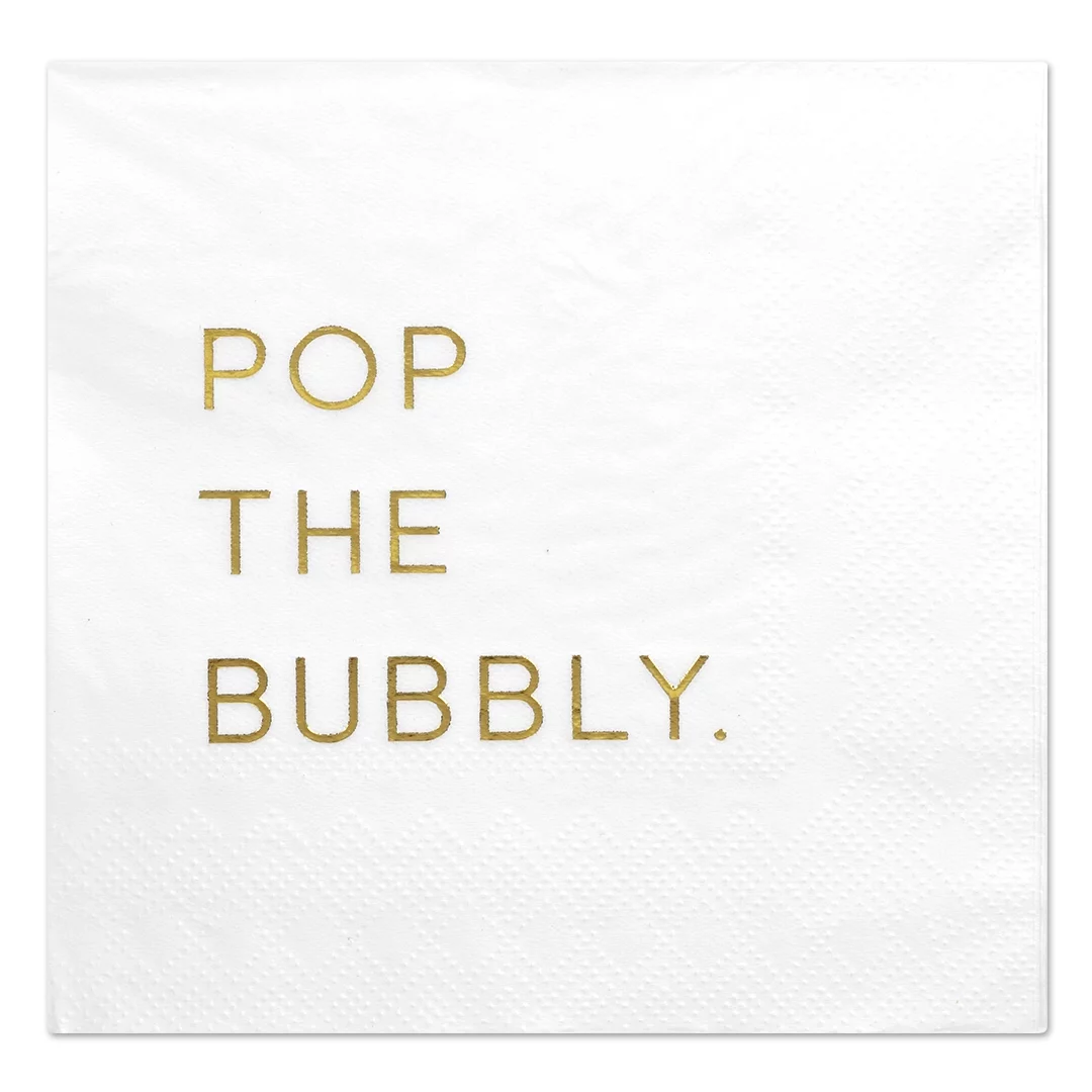 Koyal Wholesale Pop The Bubbly, Funny Quotes Cocktail Napkins, Gold Foil, Bulk 50 Pack Count 3 Ply  Napkins