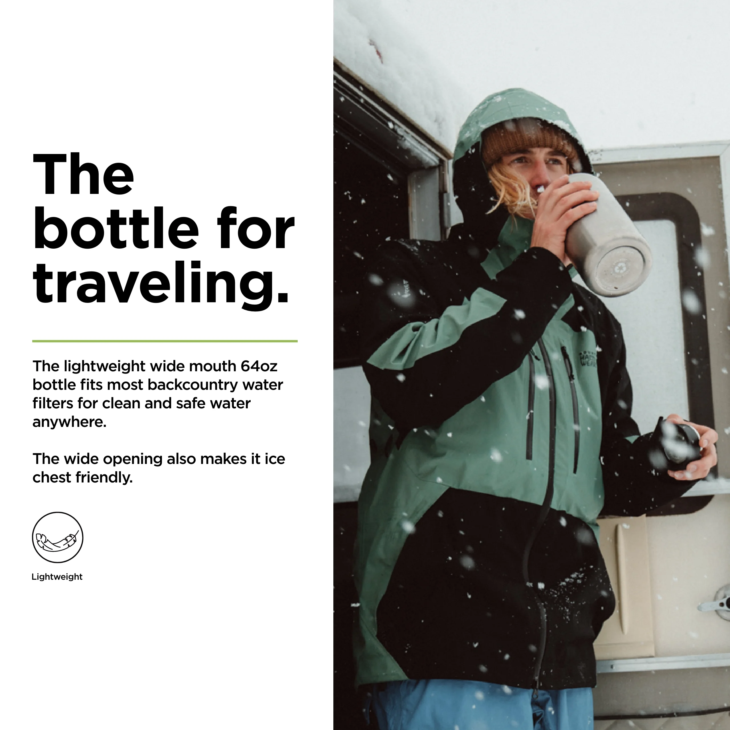 Klean Kanteen Wide w/Wide Loop Cap, 64oz, Brushed Stainless