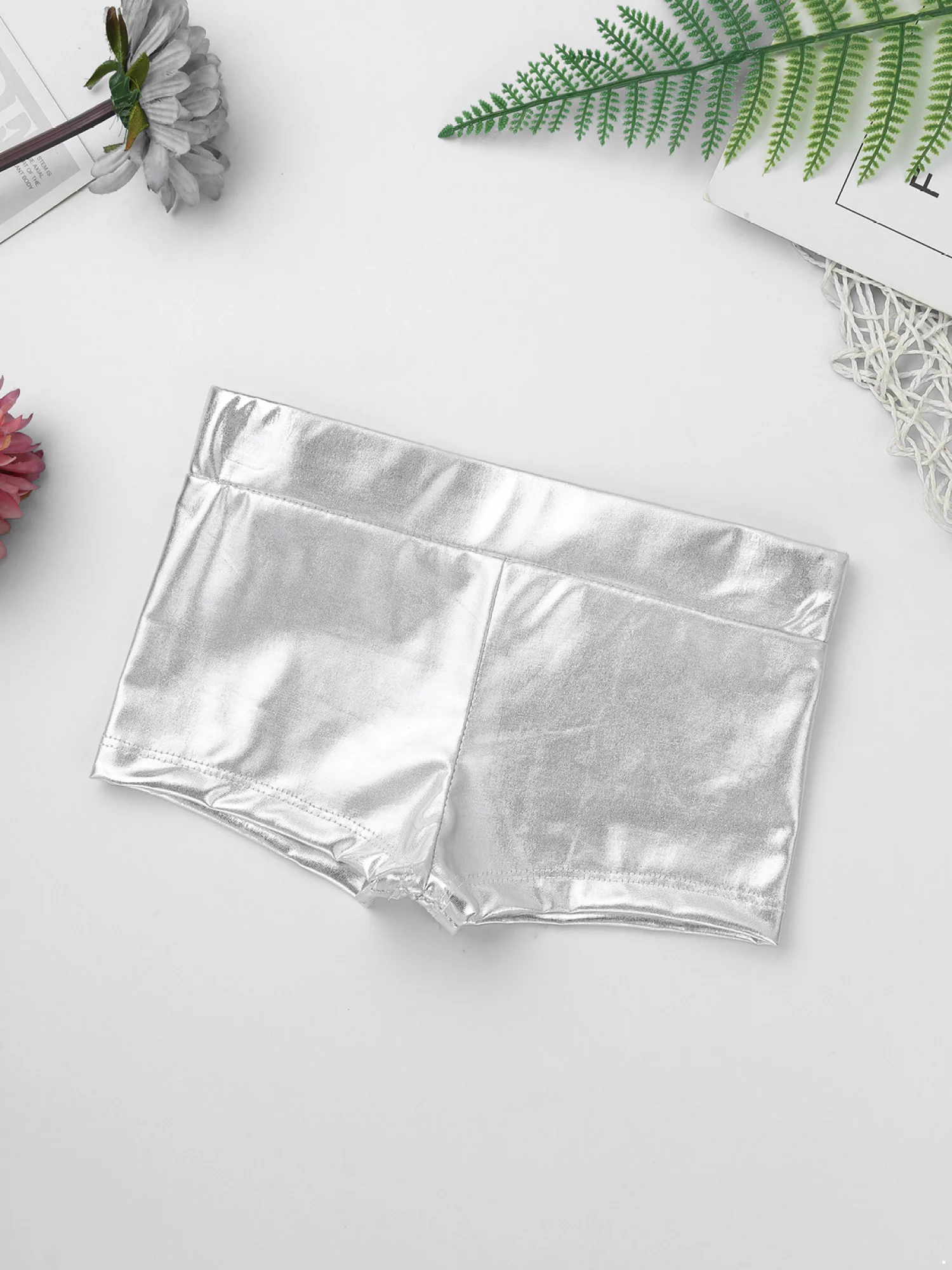 iEFiEL Kids Girls Sequins 2Pcs Ballet Dance Outfit Crop Top with Metallic Bottoms Set Silver 8