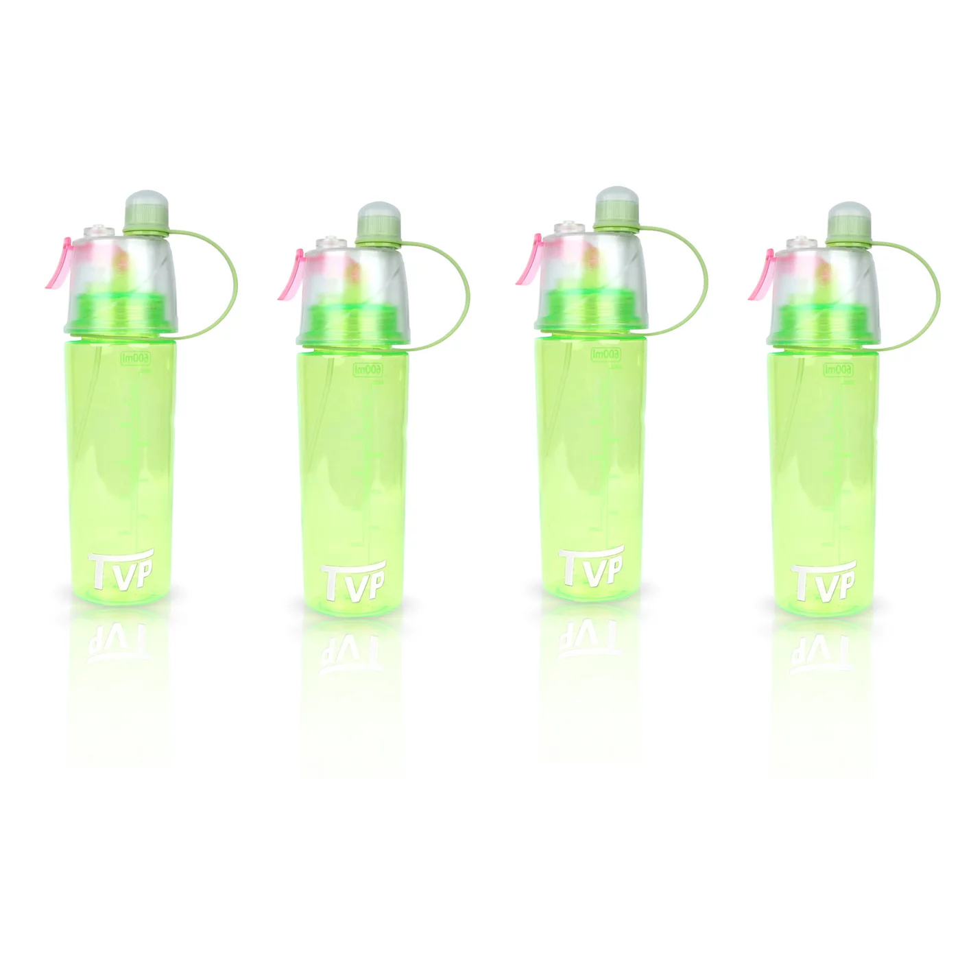 TVP Mist Spray and Sip, 2 in 1 Water Bottle for Sports & Outdoor Use, 20oz Green 4 Pack