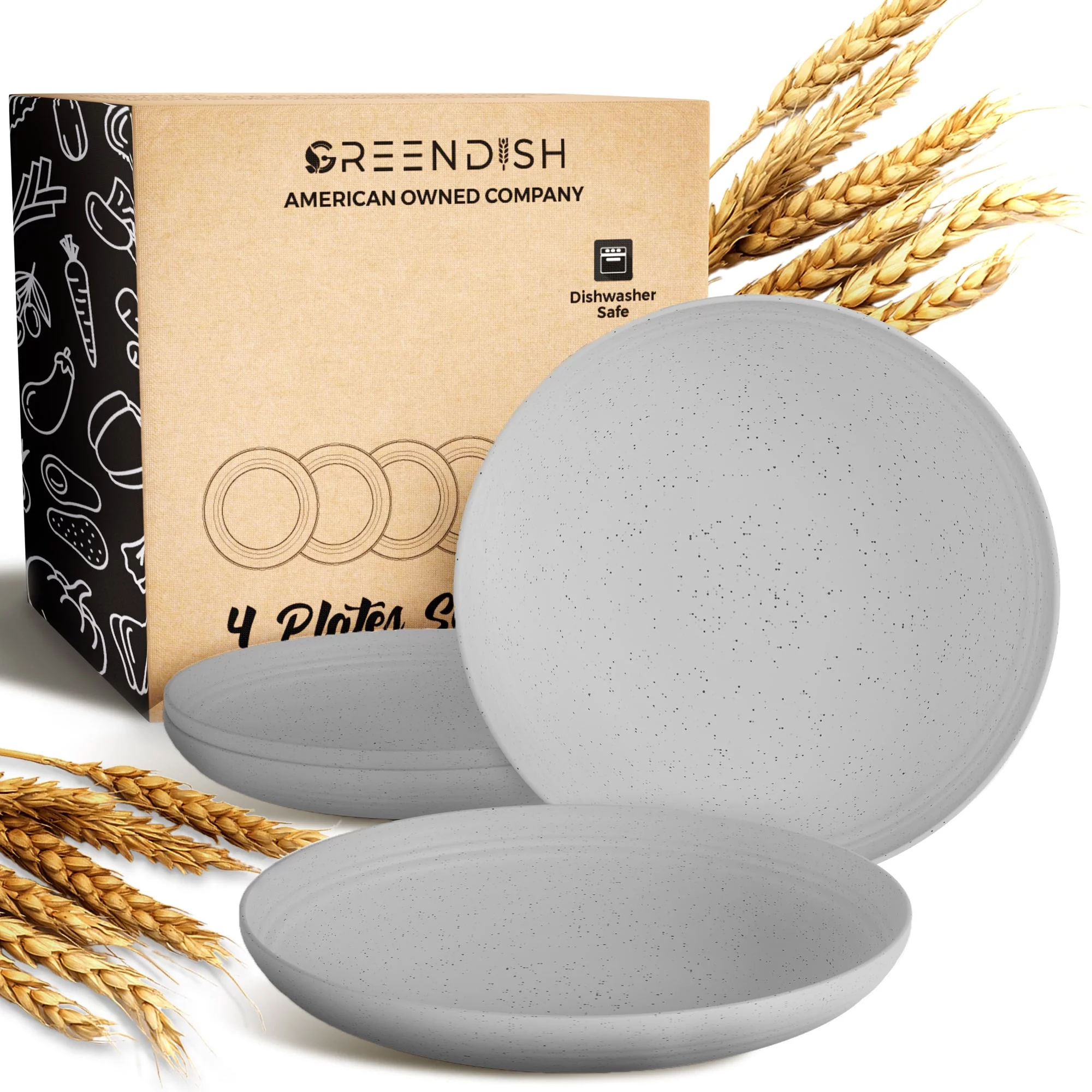 Set of 4 Wheat Straw Plates - Reusable Unbreakable Wheatstraw Plastic Dishes Dinner Plates - Deep Plates with Lip Edge, Microwave & Dishwasher Safe Microwavable Wheat Plates, Camping Plates Set