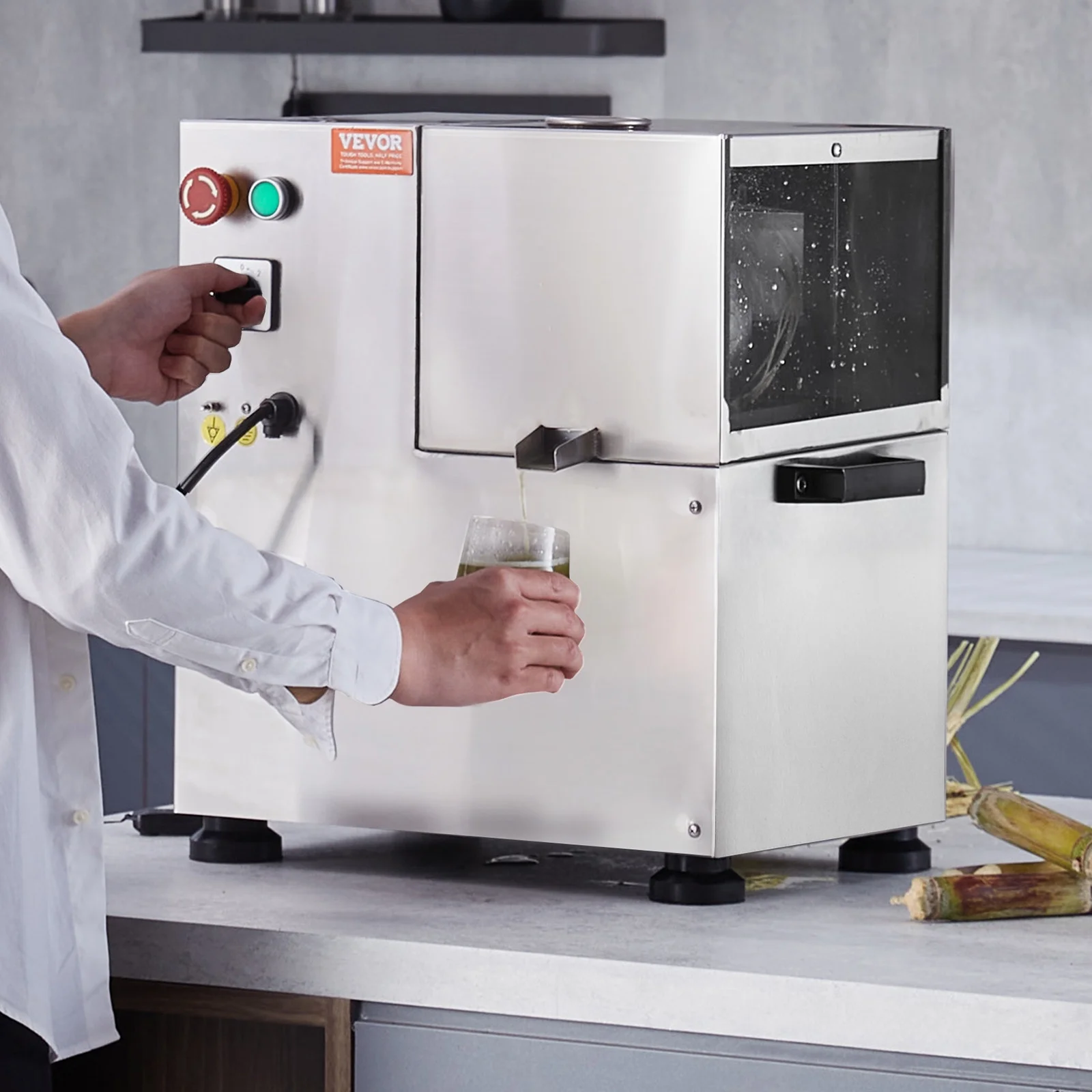 SKYSHALO 800W Electric Sugar Cane Juicer 661LBS/H Output 4 Rollers 2.4