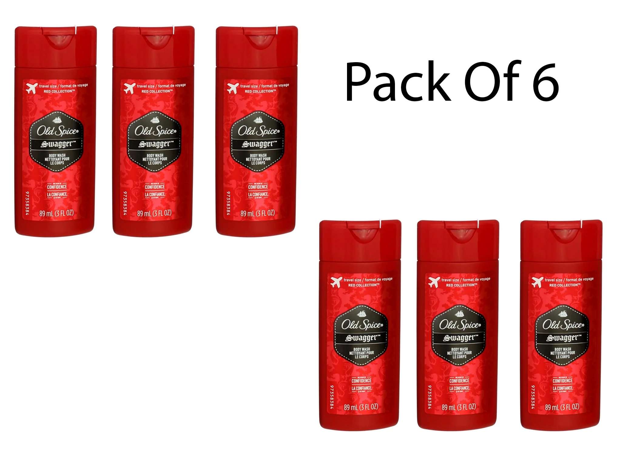 Old Spice Red Zone Swagger Body Wash, Scent of Confidence, 3 fl oz (Pack Of 6)