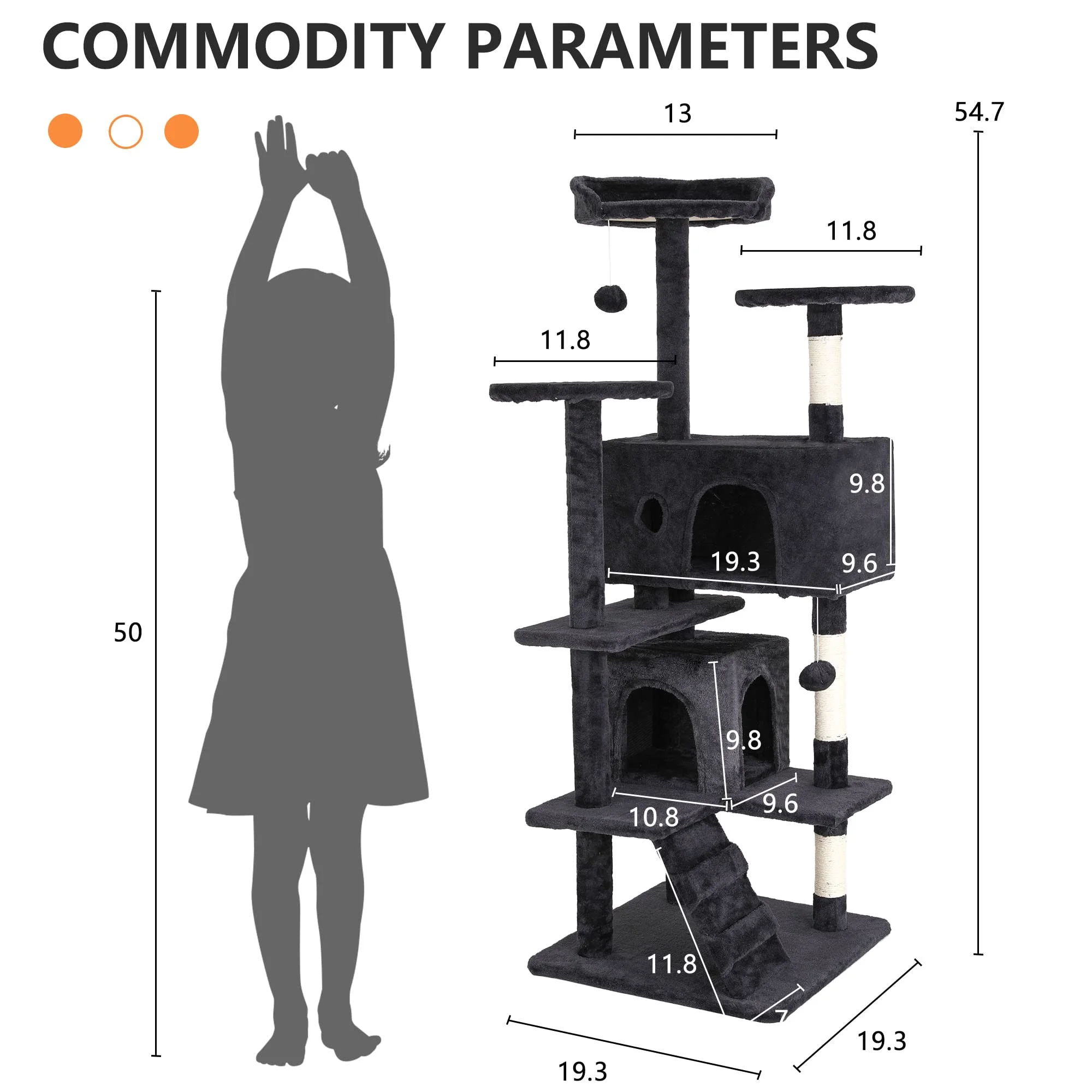 54in Cat Tree Tower for Indoor Cats,Multi-Level Furniture Activity Center with Scratching Posts Stand House Condo Funny Toys Kittens Pet Play House Dark Gray