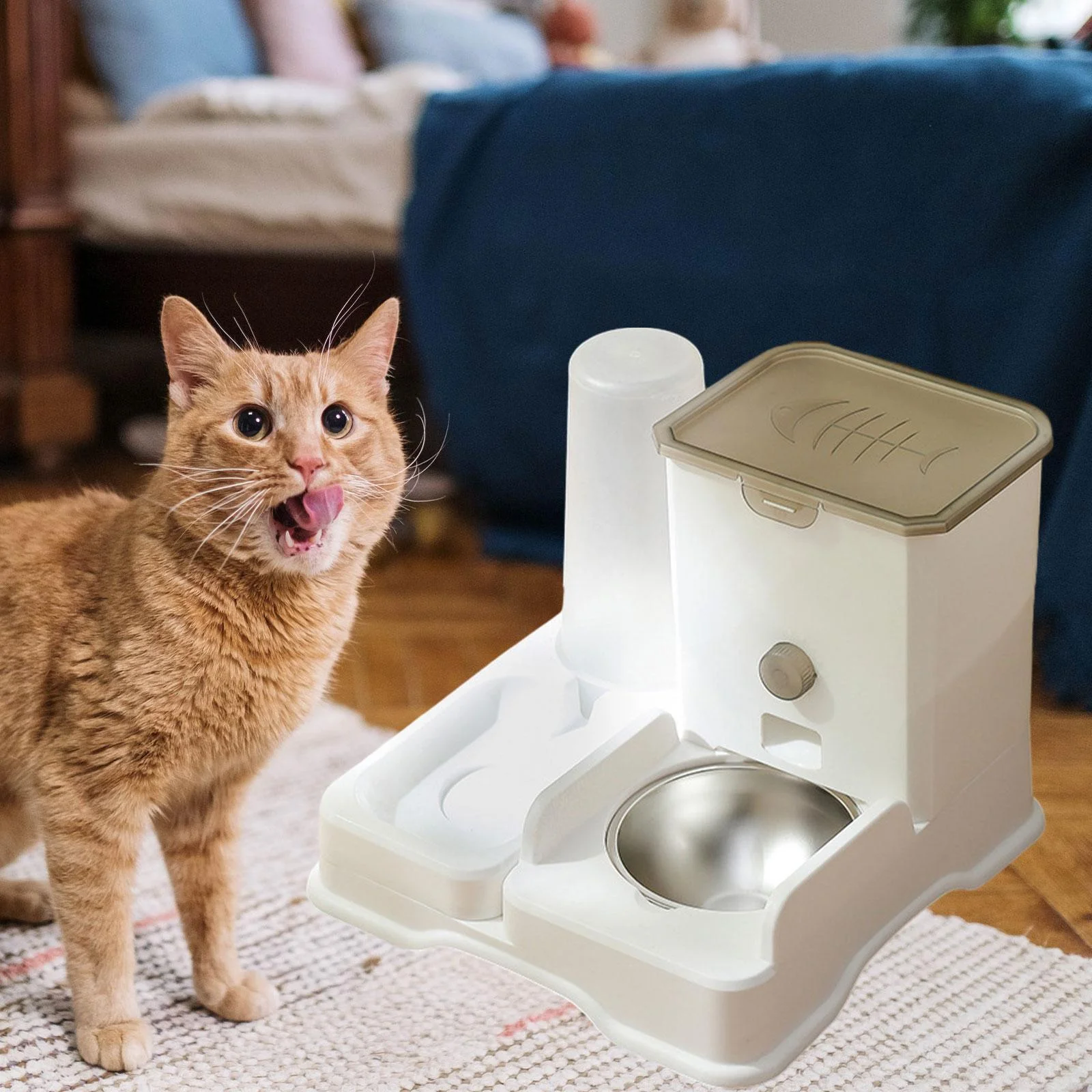 EHJRE 2 in 1 Automatic Pet Waterer Large Capacity Pet Food Storage Pet Self Feeder Cats Dog Water and Food Feeder for Small Animals Stainless Steel Bowl