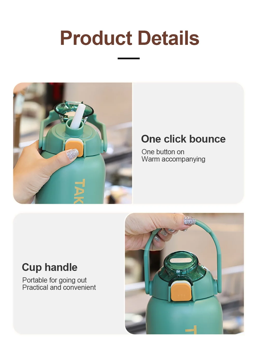 Ready Stock 850ml Thermos Cute Water Bottle Stainless Steel Vacuum Flasks Large Capacity Thermal Tumbler Insulated Cup With Straw Mug