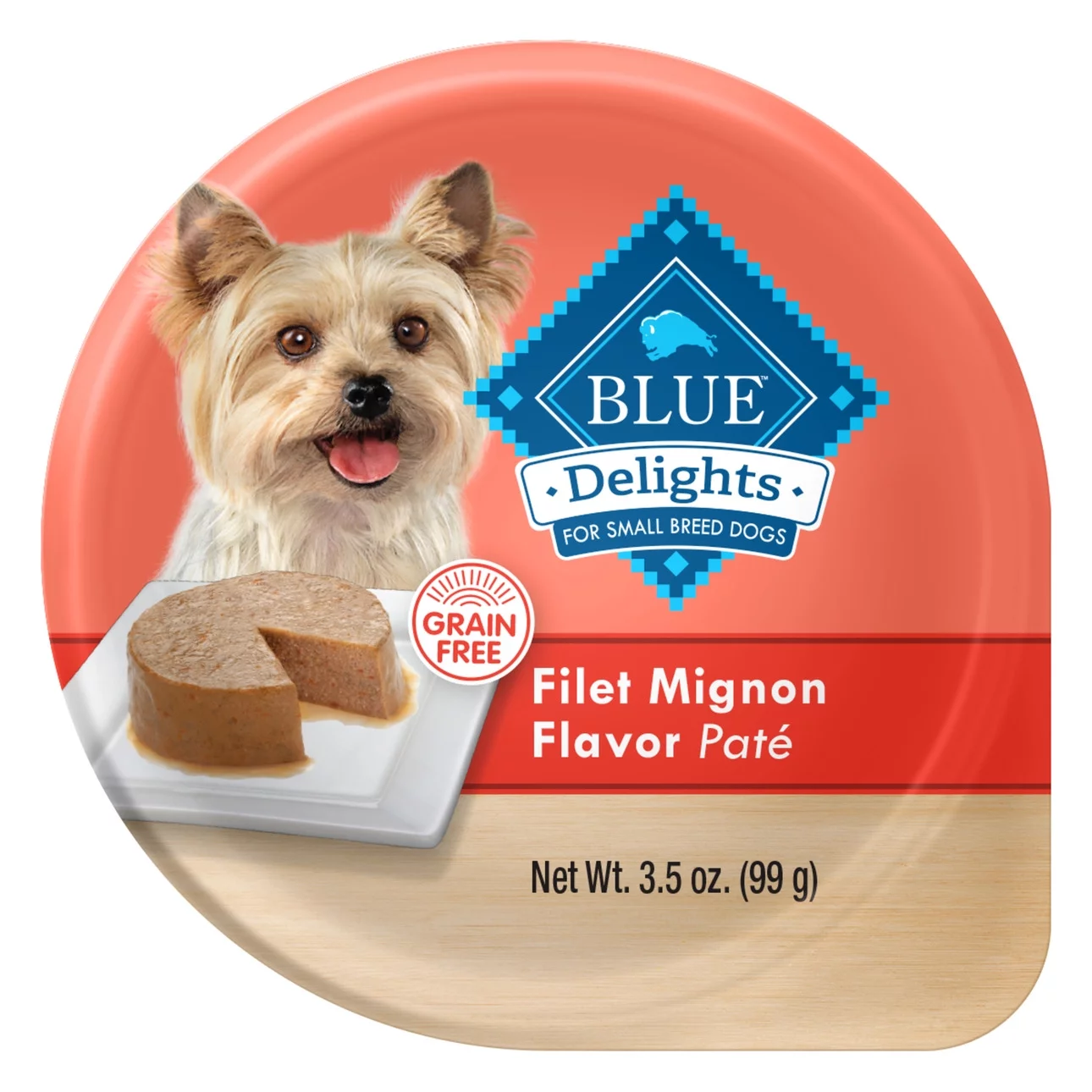 Blue Buffalo Delights Small Breed Filet Mignon Flavor in Savory Juice Pate Wet Dog Food for Adult Dogs, Grain-Free, 3.5 oz. Cup