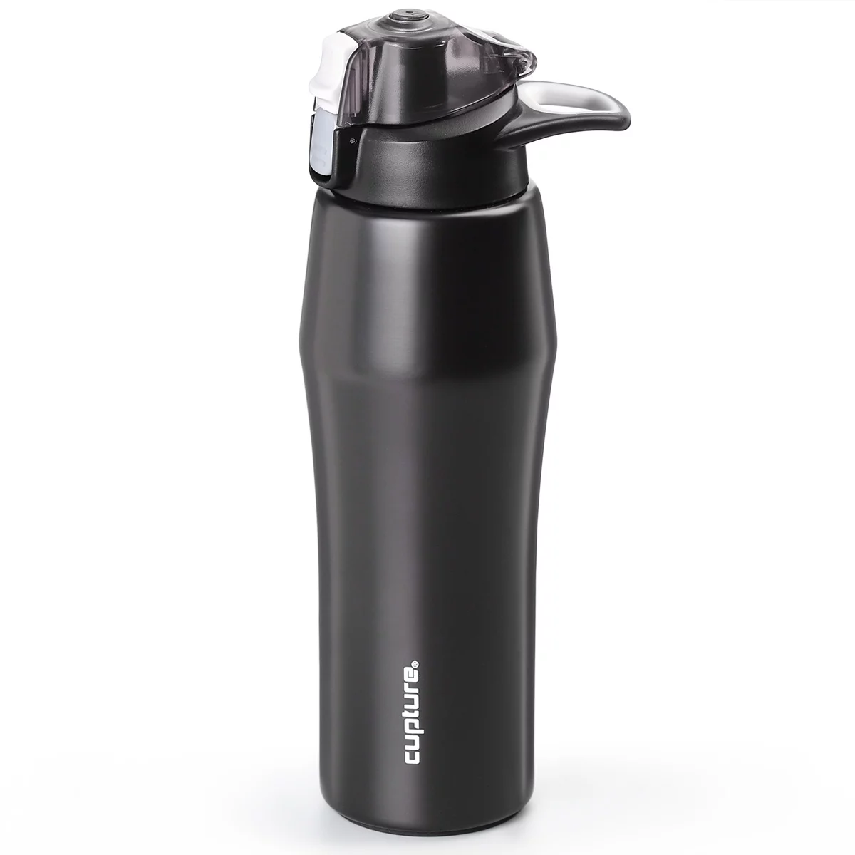 Cupture Action Bottle Flip Top with Handle - 22oz Double Wall Vacuum-Insulated Stainless Steel Water Bottle (Black)