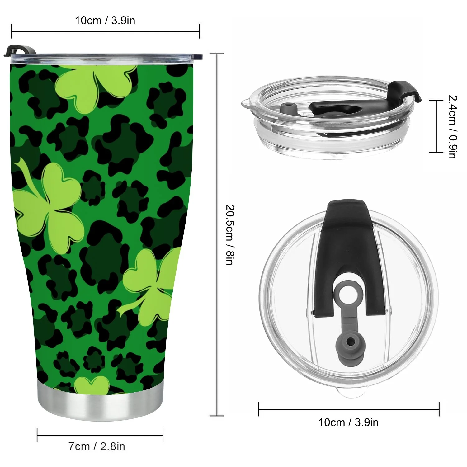 Hidove Stainless Steel Tumbler, Leopard Skin Seamless Pattern with Clover 30oz Leak Proof & Stainless Steel Bottle for Hot & Cold Drinks - Coffee Travel Mug, Water Metal Canteen, Thermal Cup