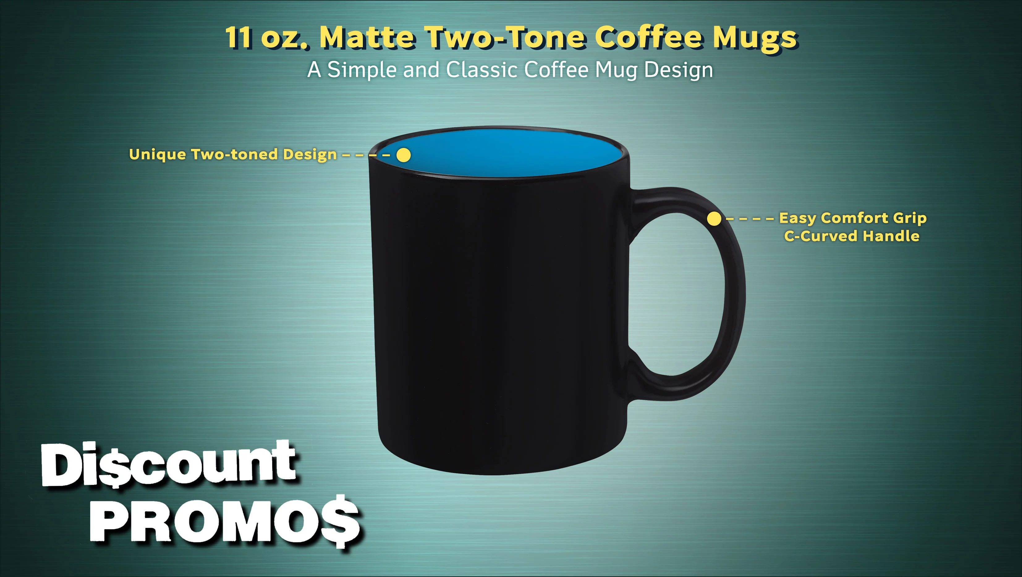 10 Matte Two-Tone Coffee Mugs Set, 11 oz. - Stoneware, Drinkware, Durable, C-handle - Blue