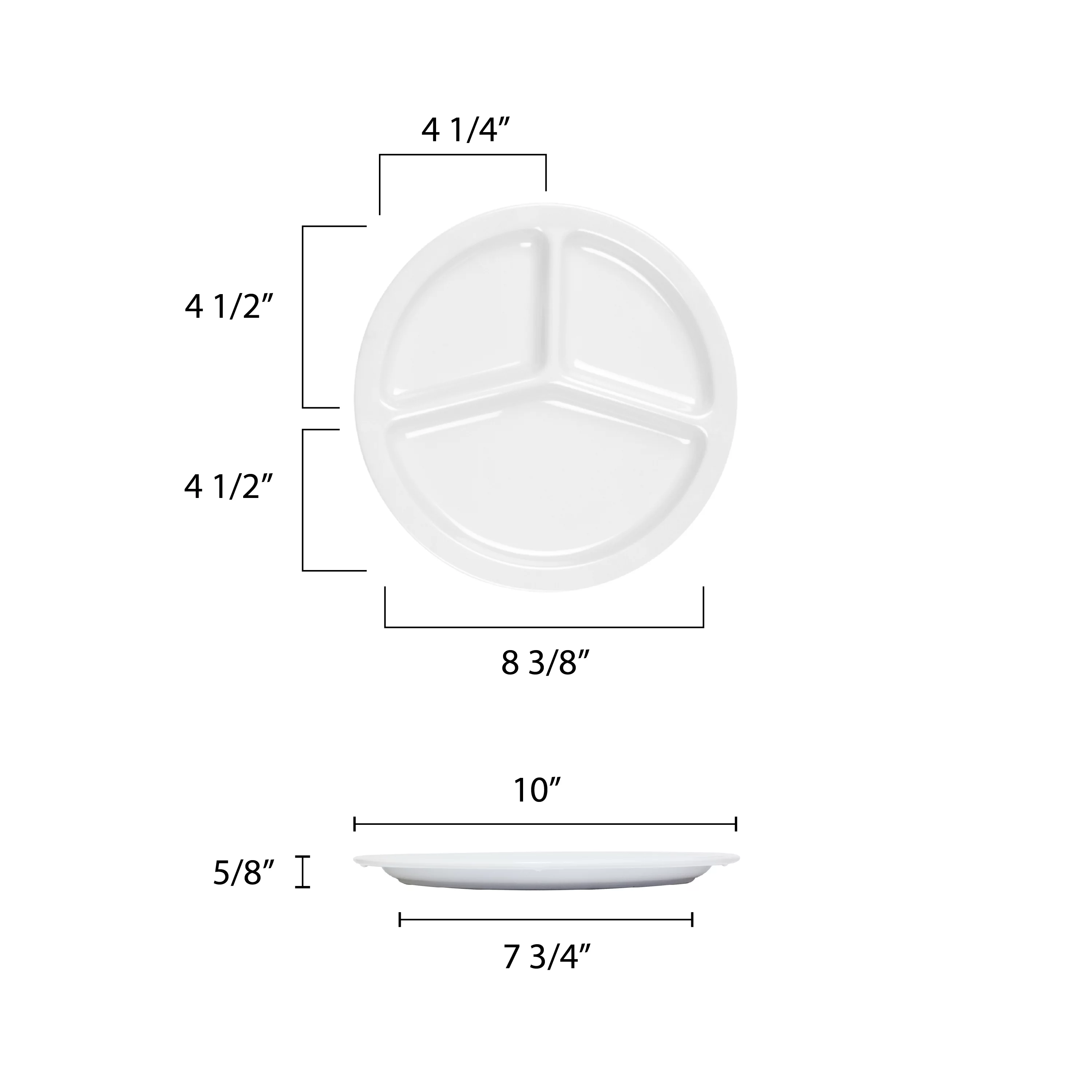 Excellante Nustone White Melamine Dinnerware Collection 10 Inch, 3 Compartment Plate, Comes in Dozen