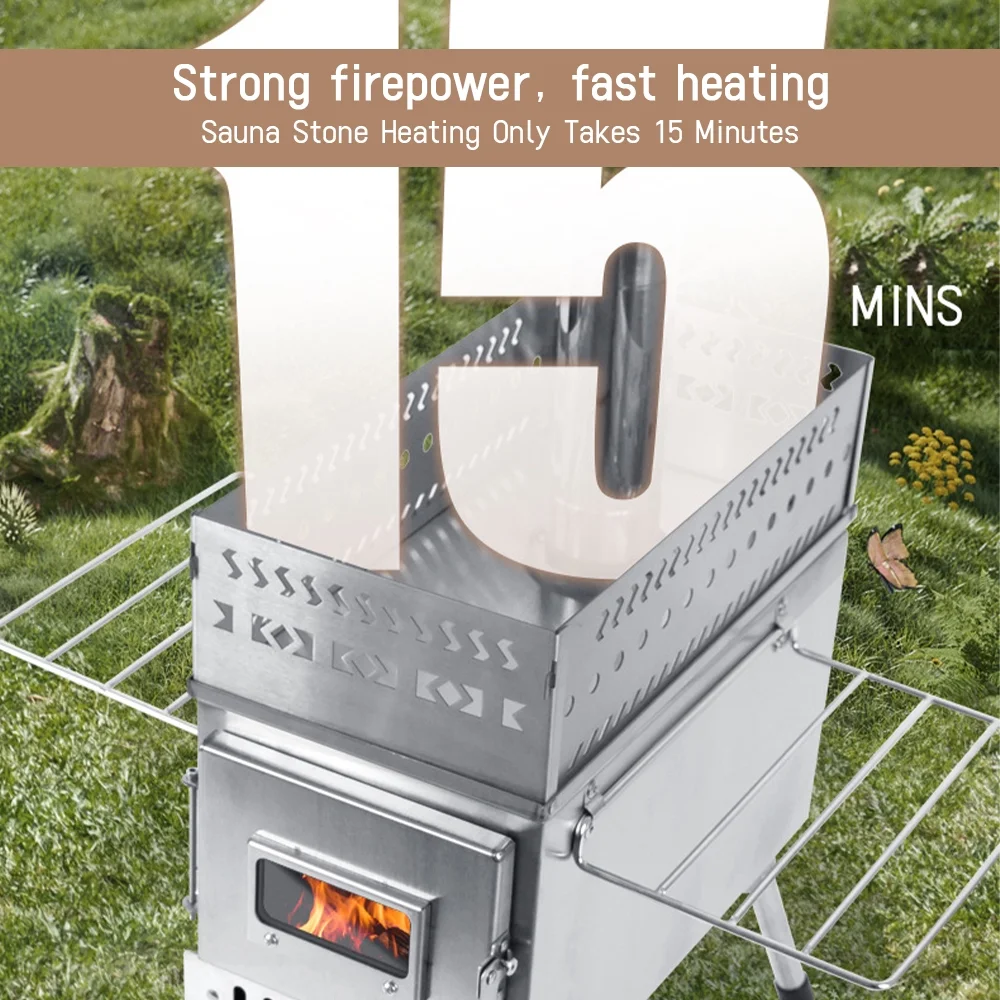Lixada Portable Wood-Burning Sauna Stove Folding Design with Window for Camping Tent Picnic