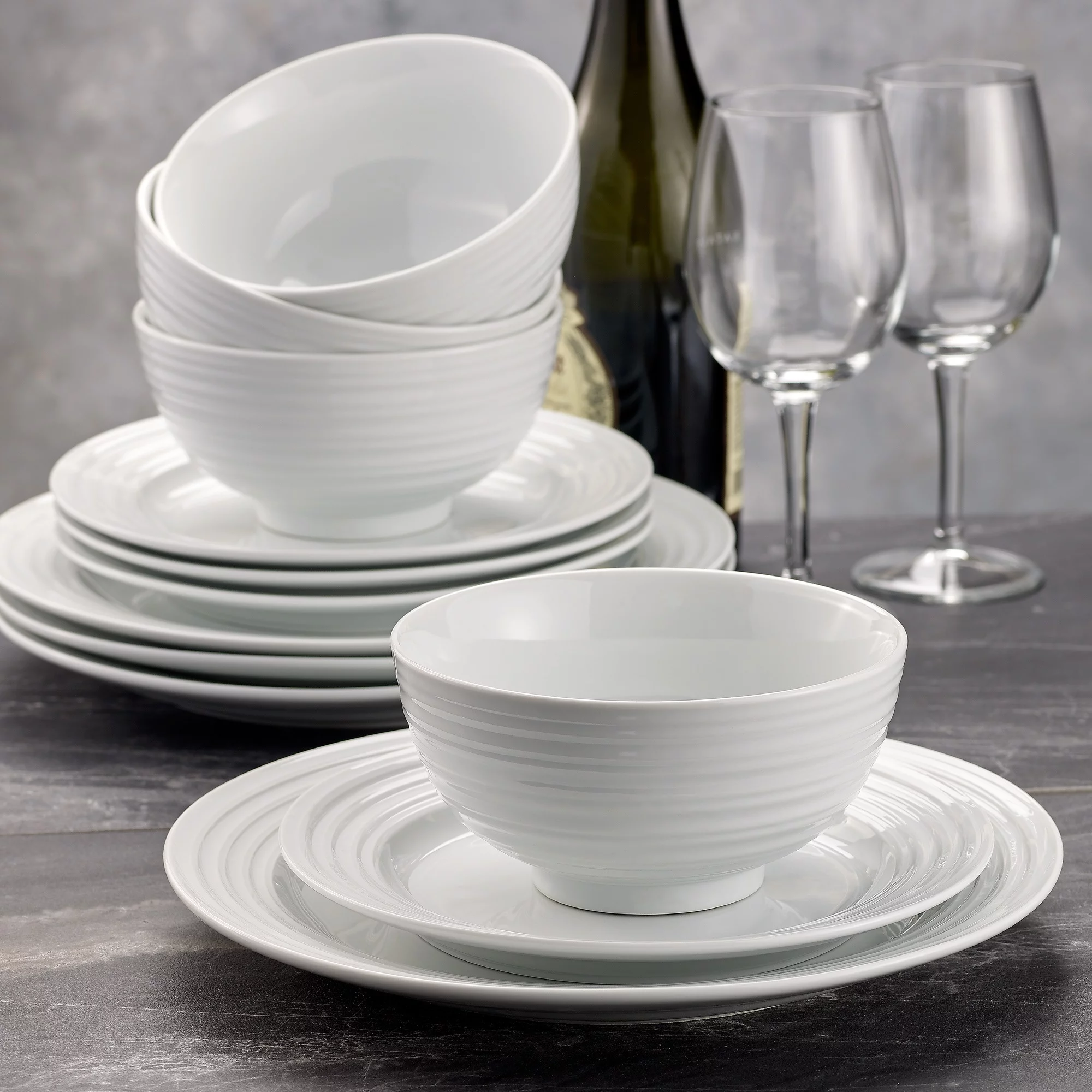 Better Homes & Gardens- Anniston White Round Porcelain 12-Piece Dinnerware Set