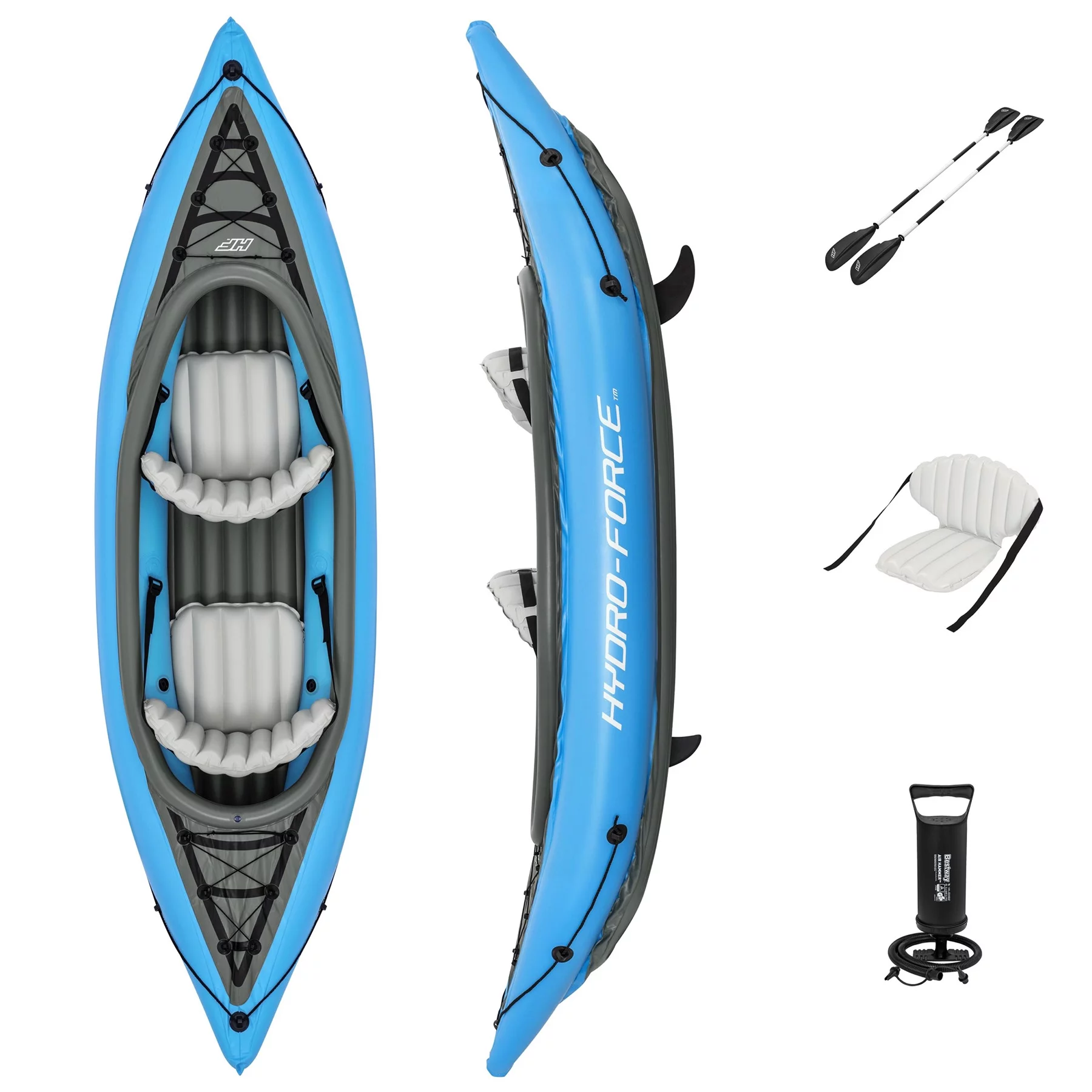 Hydro-Force Cove Champion X2 Inflatable Kayak - Two-Person Kayak Set (10’10” Long)