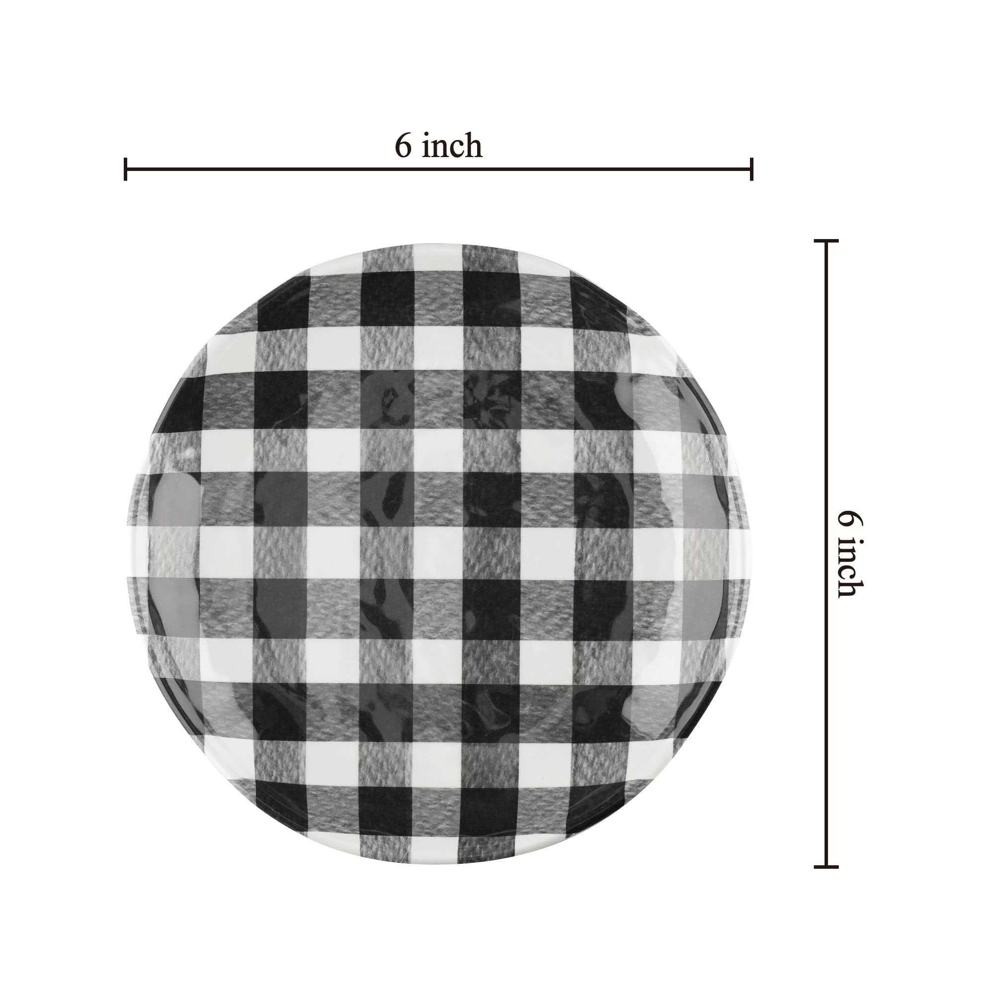 Gourmet Art 4-Piece Gingham 6 Inch Melamine Serving Plates/Appetizer Plates/Dessert Plates, Black