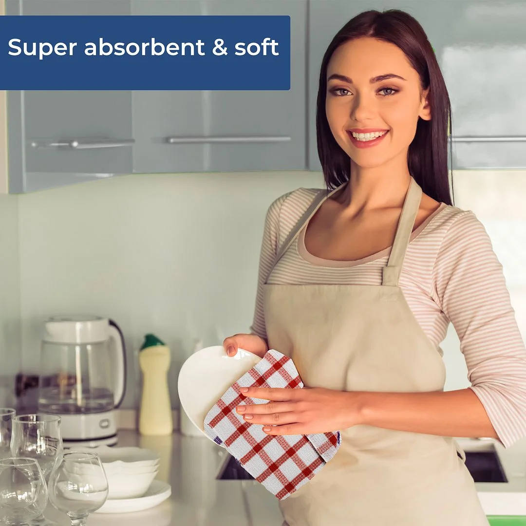 Shop LC Kitchen Towels Dish Cloths | Set of 24 | 100% Cotton | 12 x 12 inches | Checkered Pattern Red Dish Towels Scrubbing Clothes Cleaning Rags Kitchen Essentials Birthday Gifts