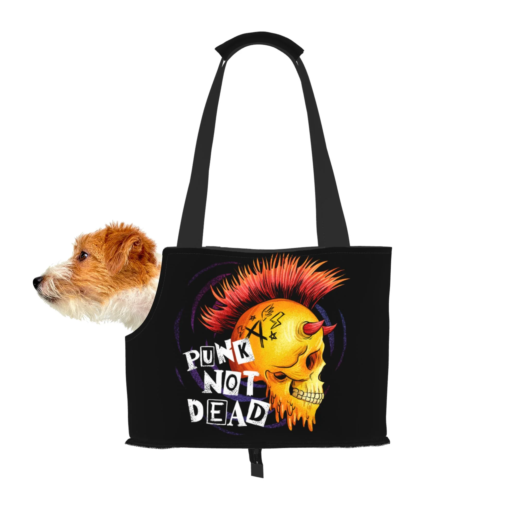 TEQUAN Foldable Dog Purse Carrier, Collapsible Punk Rock Prints Pet Travel Tote Bag for Small Cat Puppy, Waterproof Dog Soft-Sided Carriers