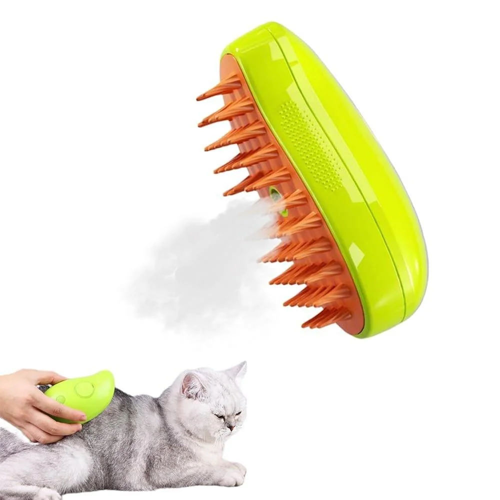 PIXWS 3-in-1 Steamy Cat Brush, BunnyPony Cat Dog Grooming Brush Pets Steamy Brush, Self Cleaning Steam Cat Brush, Pet Massage Comb (1 pcs)