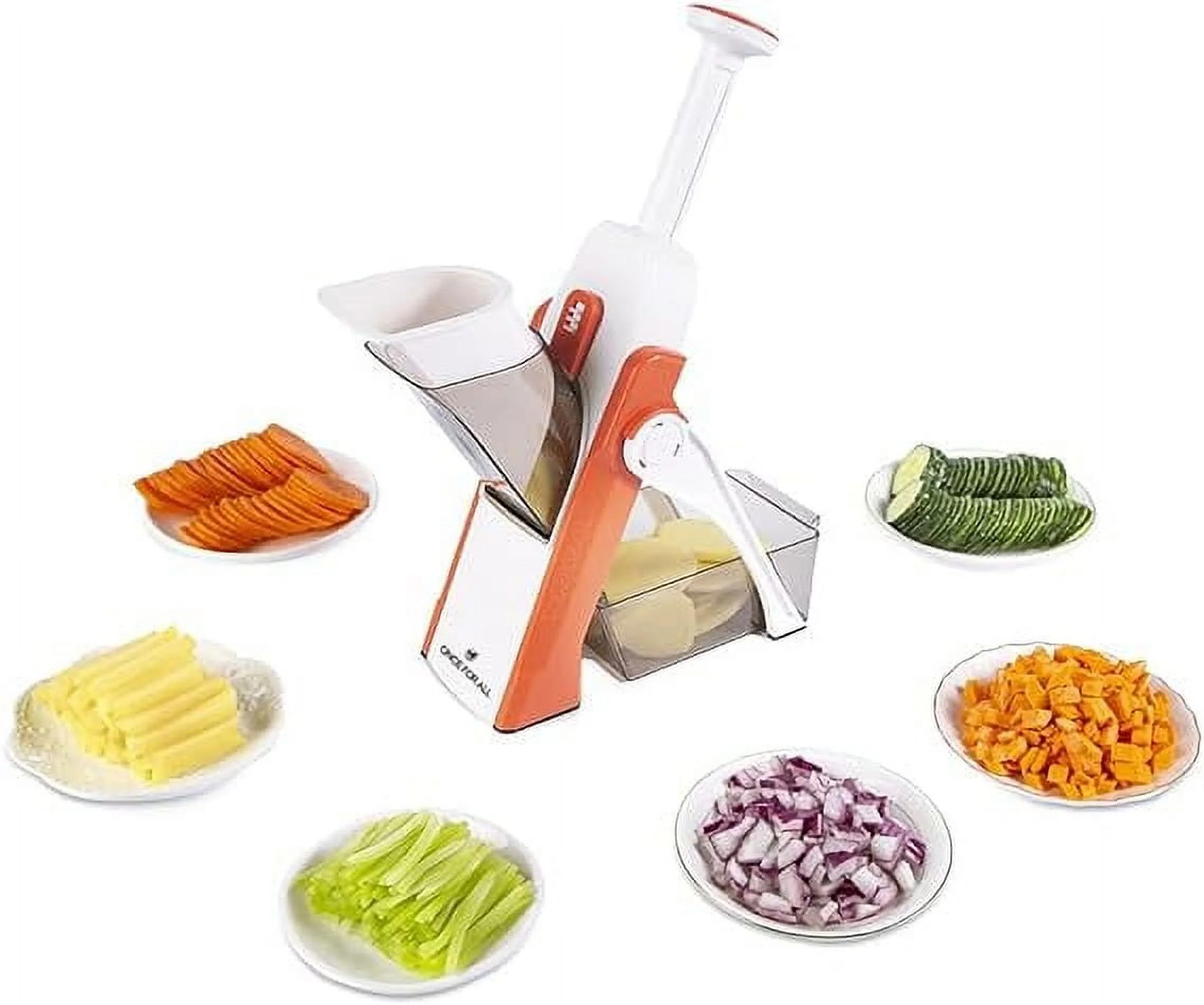 ONCE FOR ALL Stainless Steel Vegetable Chopper Garlic Kitchen Cooking Safety – Multipurpose Large Cooking Food with 8 Slides – Sharp Tough Blades (Orange）