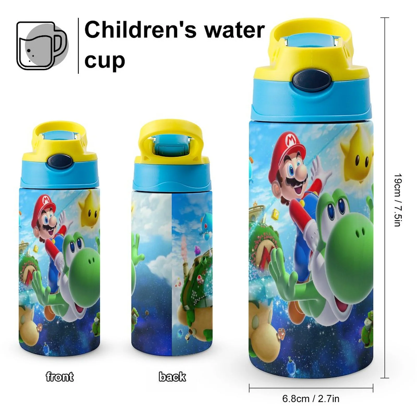 Super Mario Galaxy Kid's Insulated Water Bottle With Straw Vacuum Stainless Steel Cup Leak-Proof Children Toddler Thermoses