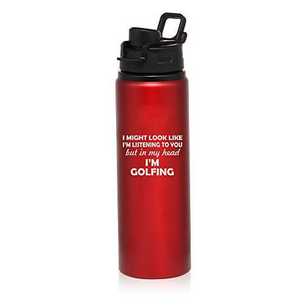 MIP Brand 25 oz Aluminum Sports Water Travel Bottle in My Head I'm Golfing Funny (Red)