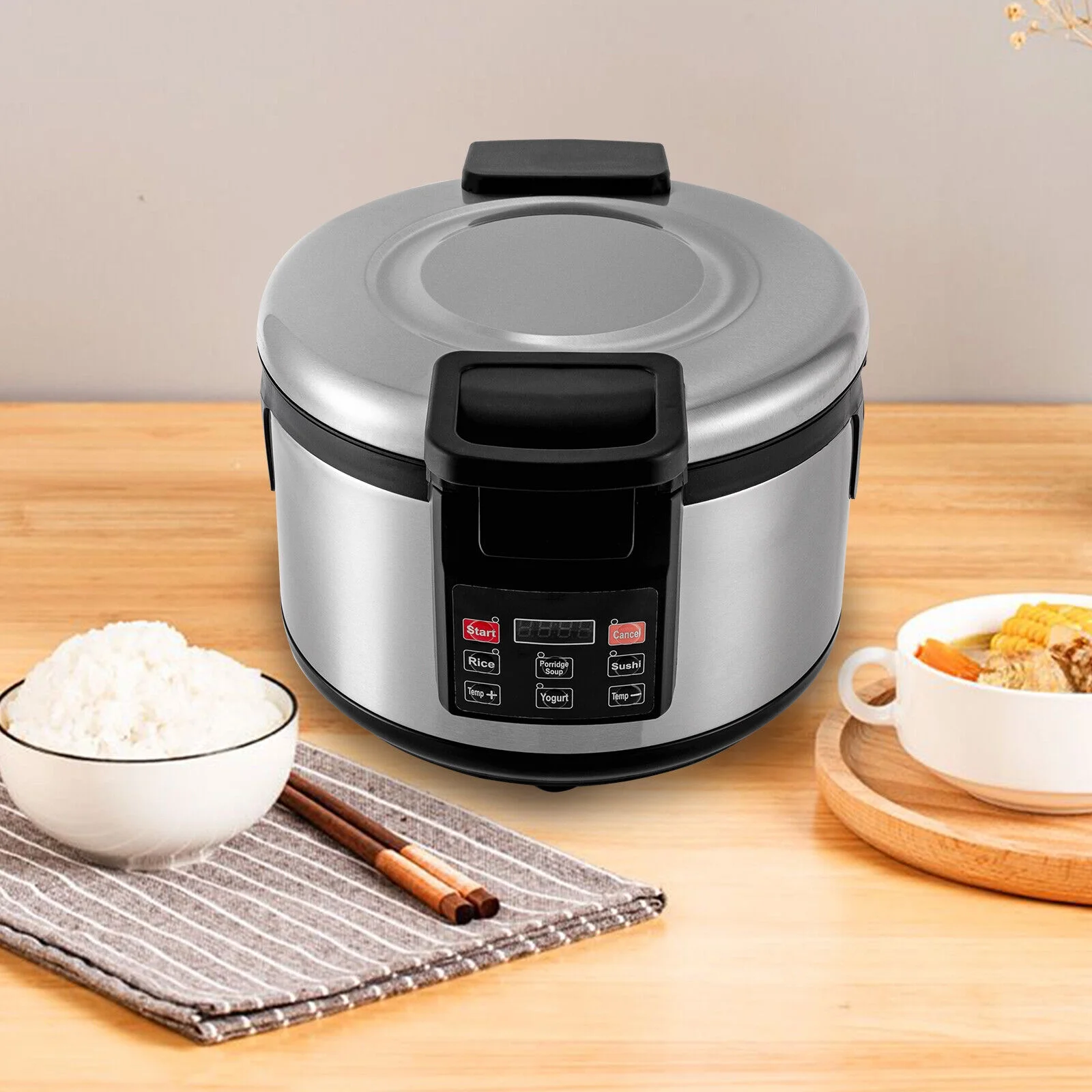 Miumaeov 110W Rice Warmer Commercial Rice Cooker Stainless Steel Non-Stick Inner Pot 360° Heating 19L/20Qt