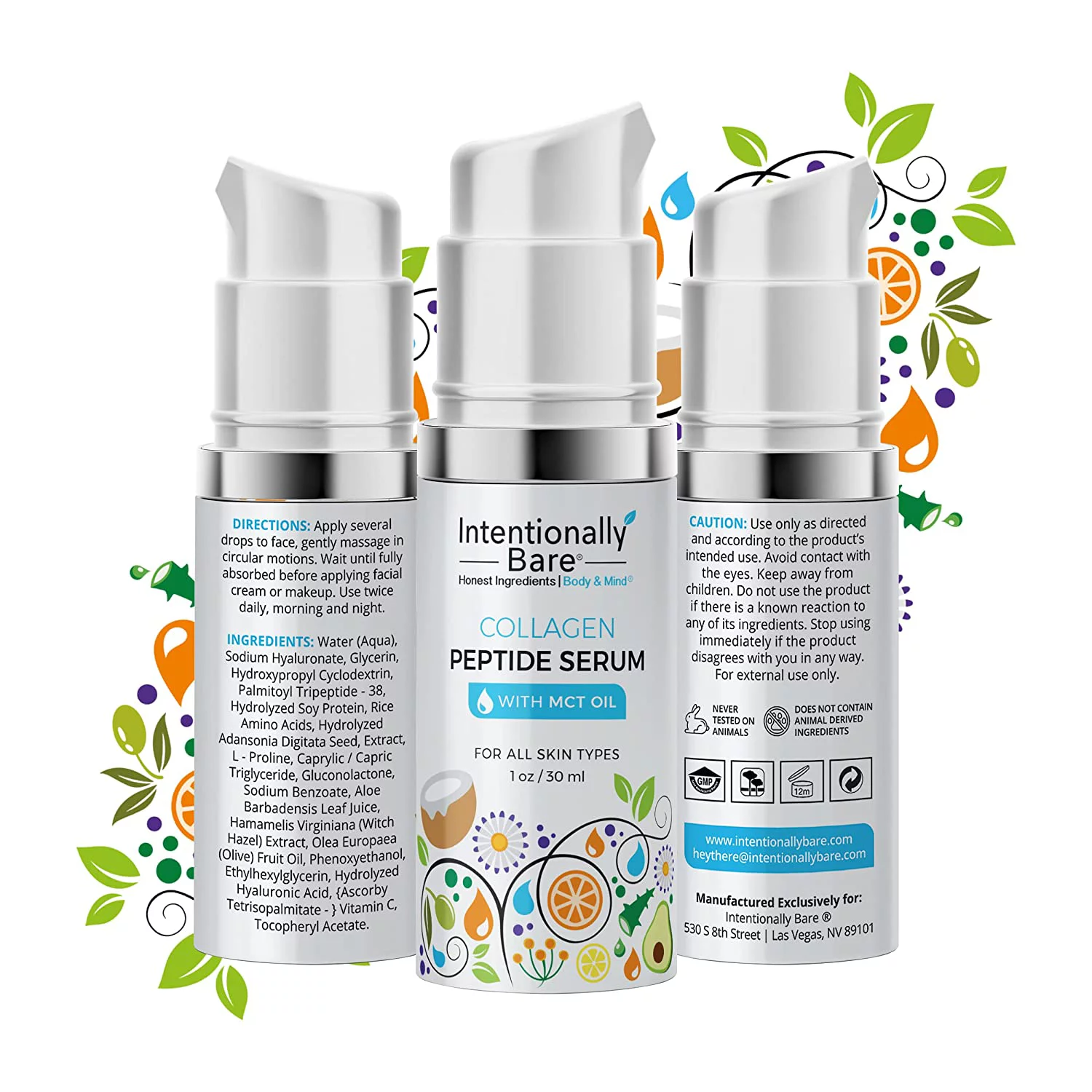 Intentionally Bare Collagen Peptide Serum with MCT Oil and Hyaluronic Acid - Keto for Your Face - Firming Brightening Anti Aging Facial Serum - Collagen Serum for Fine Lines - All Skin Types - 1oz