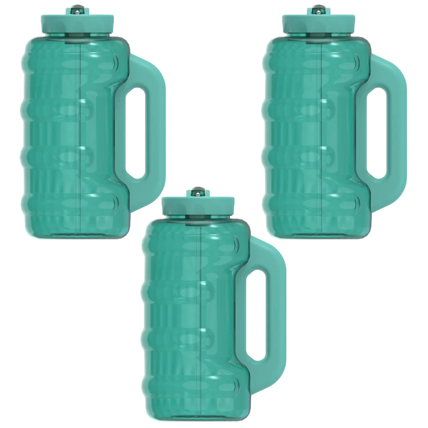Cool Gear 3-Pack BEAST 64 oz Jug with Handle | Large Capacity Water bottle for Athletes, Fitness, Gym, & Outdoor Sports | Wide mouth, Leak proof - Green Tea Pack