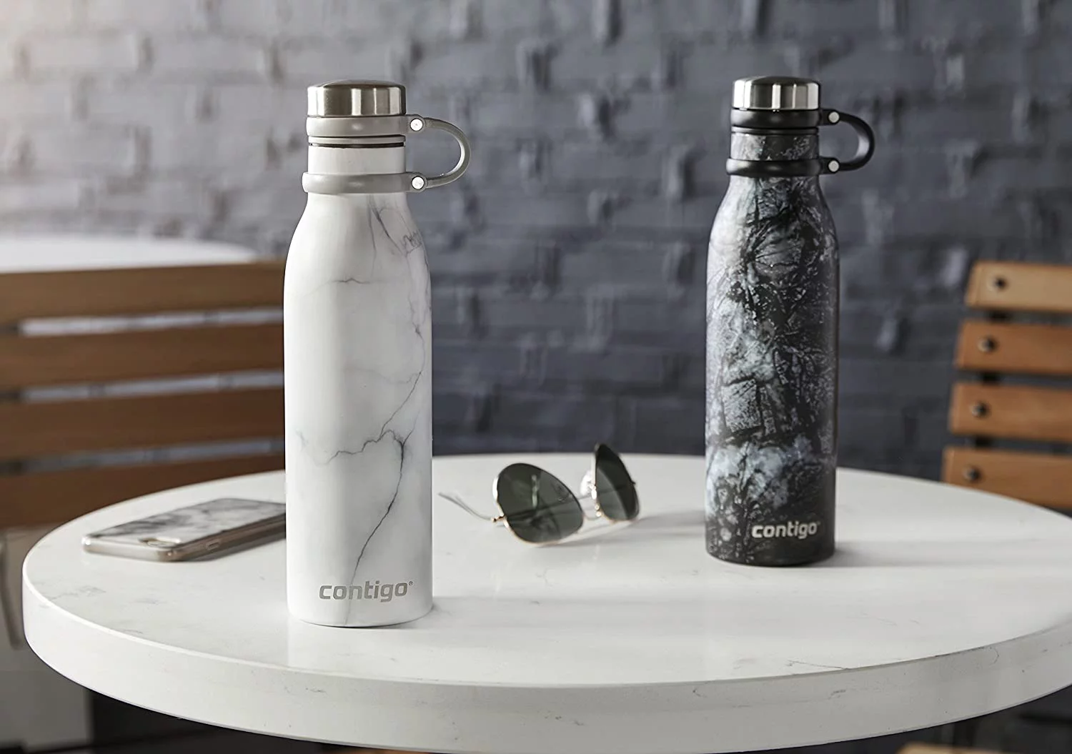 Contigo Couture Collection, 2 Pack – Contigo Stainless Steel Water Bottles, 20 oz, Marble / Champagne