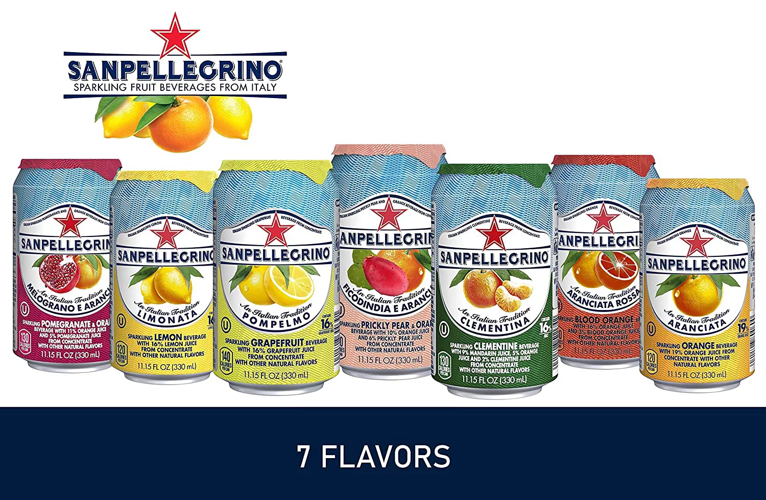 San Pellegrino Sparkling Fruit Beverages - All Flavor Variety Pack (Sampler), 11.15 Fl Oz Cans, Naturally Flavored Sparkling Water | 7 Flavors - Pack of 14