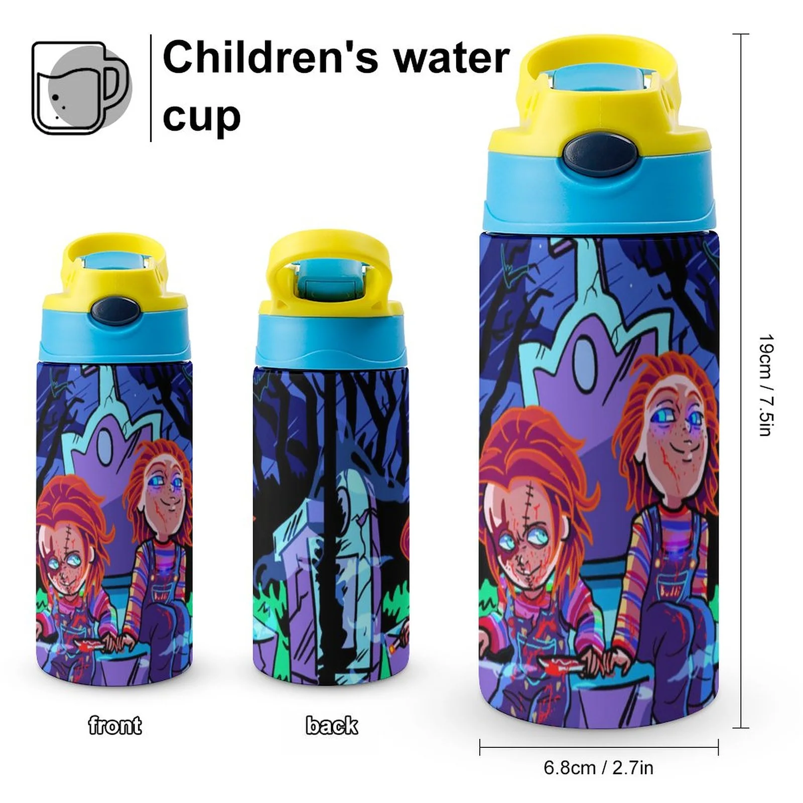 Child Cartoon Play Chucky Kid's Insulated Water Bottle With Straw Vacuum Stainless Steel Cup Leak-Proof Children Toddler Thermoses
