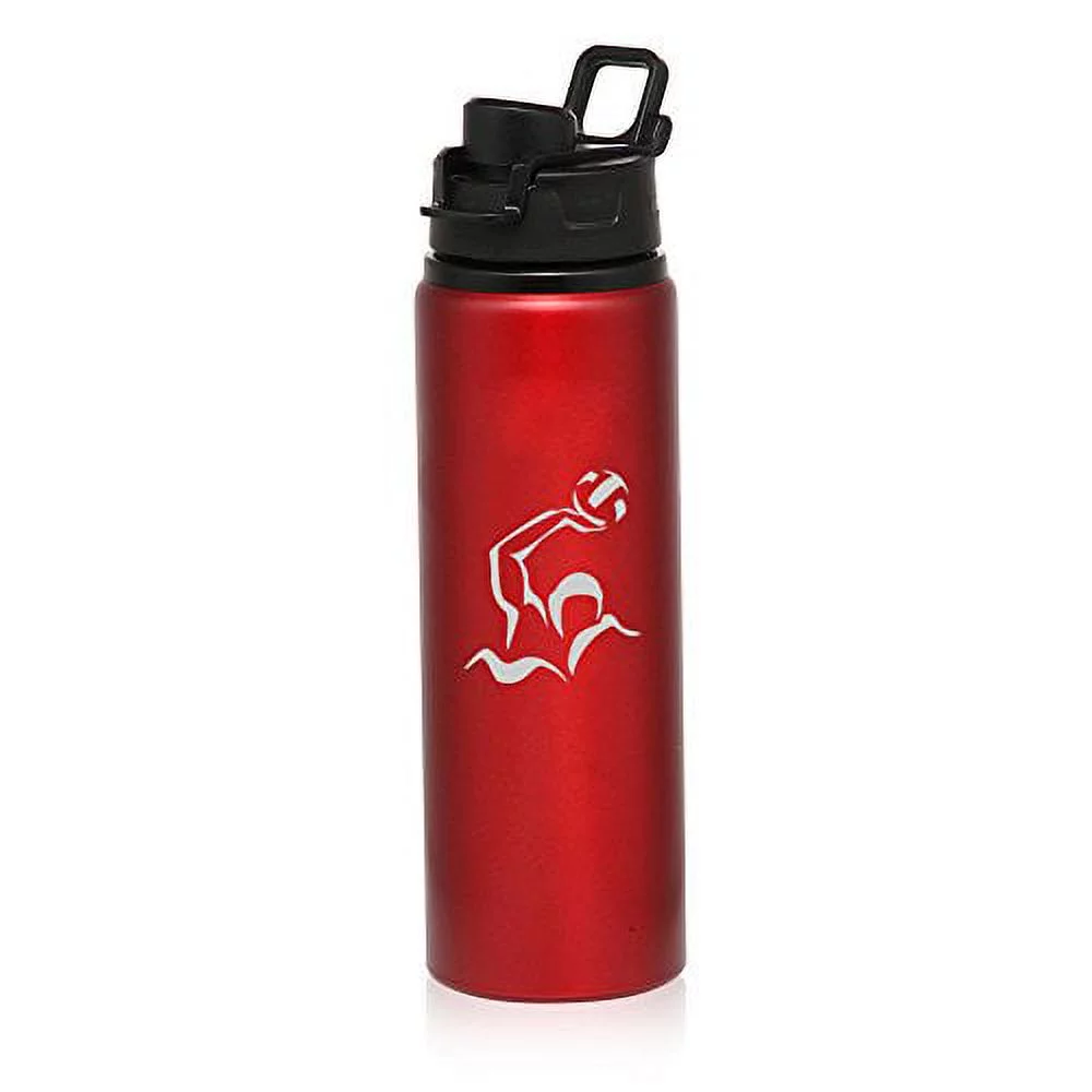 25 oz Aluminum Sports Water Travel Bottle Water Polo (Red)