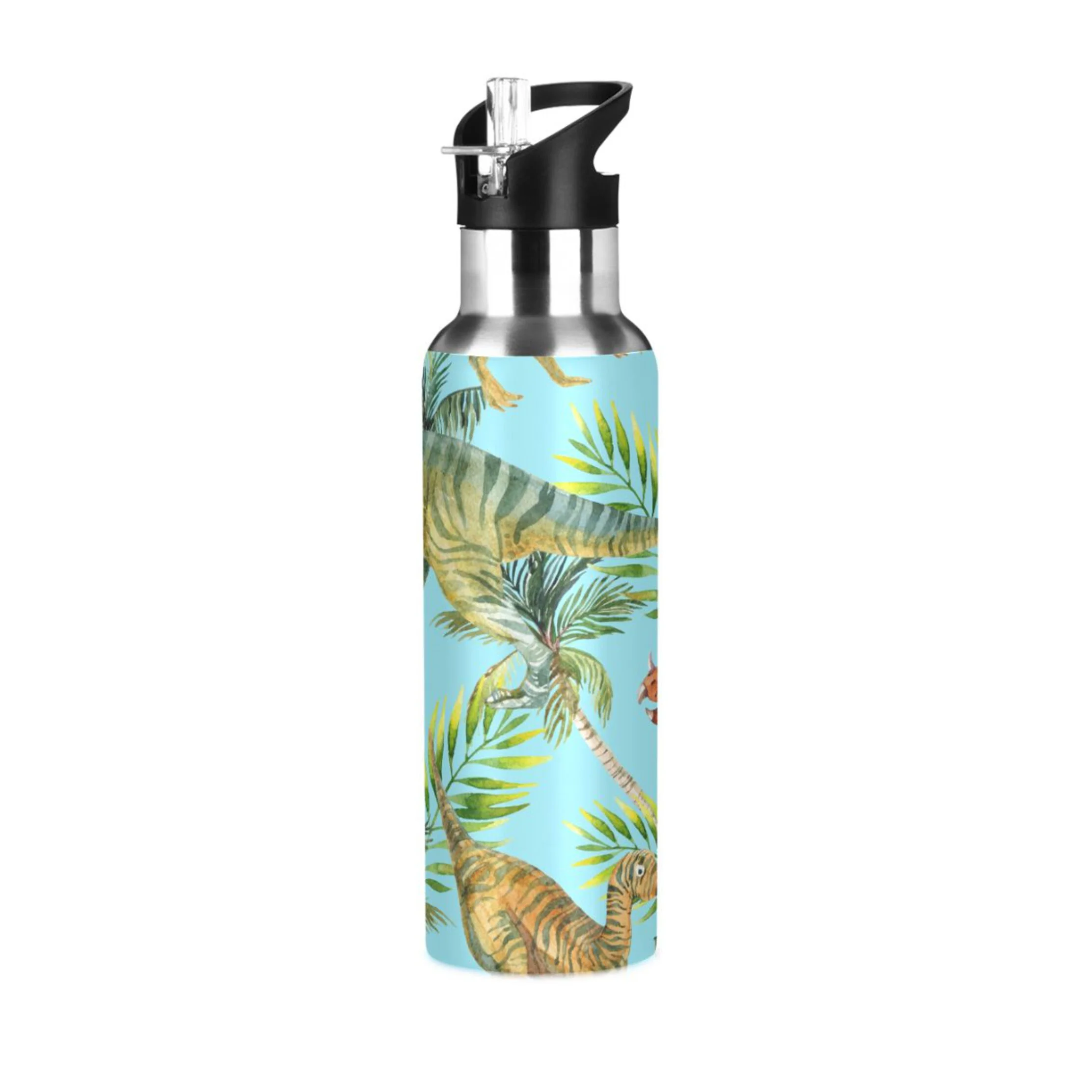 Stainless Steel Water Bottle Cute Dinosaur with Straw Lid Vacuum Insulated Keeps Hot and Cold Leak Proof Flask Jug for Gym Travel Sports Cycling Outdoor 20 OZ