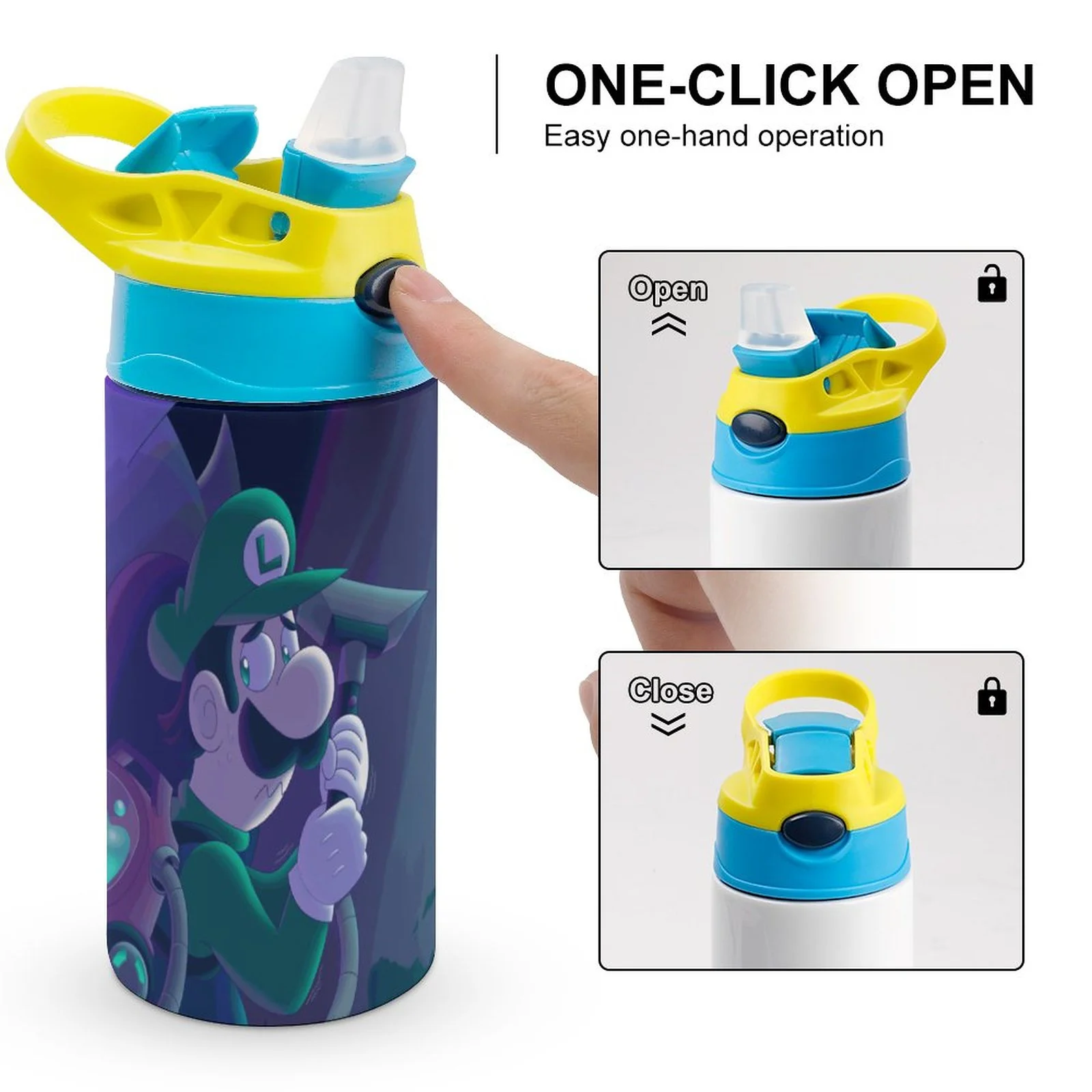 Luigi's Mansion Boo Kid's Insulated Water Bottle With Straw Vacuum Stainless Steel Cup Leak-Proof Children Toddler Thermoses