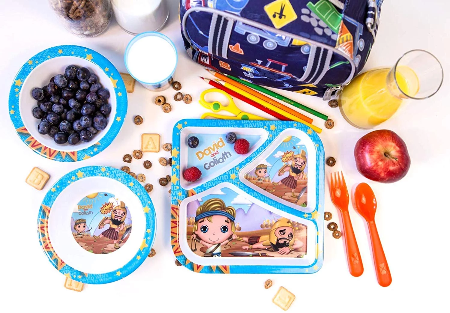 He Loves Me David & Goliath 4 Piece Mealtime & Dinnerware Kids Set BPA Free