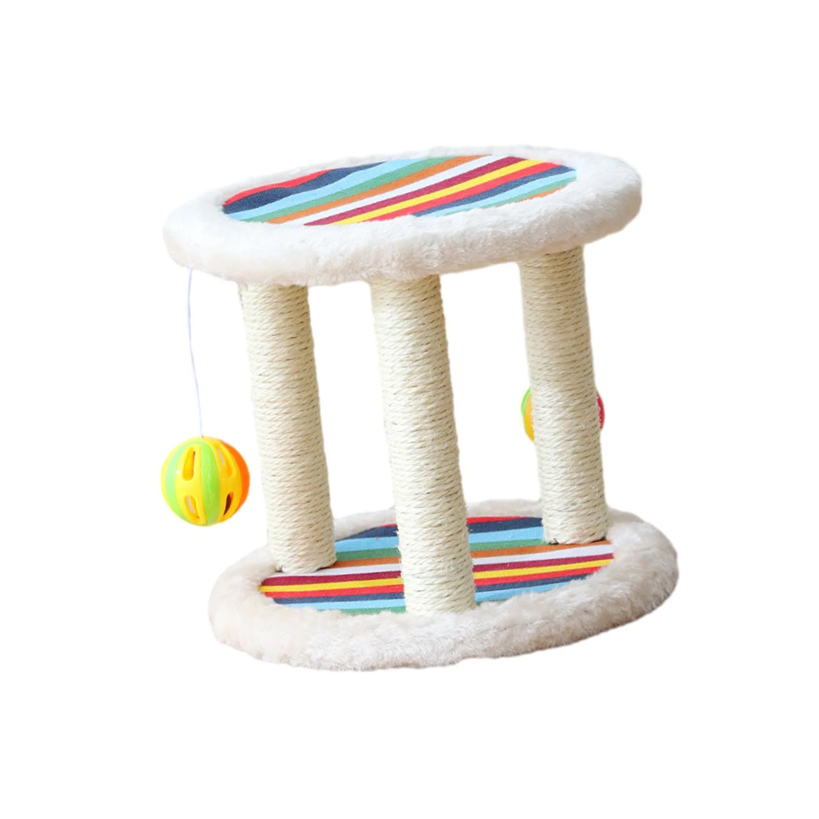Toysmith Cat Scratch Post Kitten Scratch Perch with Hanging Balls, Platform with Carpeted Base, Sisal Cat Scratcher for Cats Supplies Beige