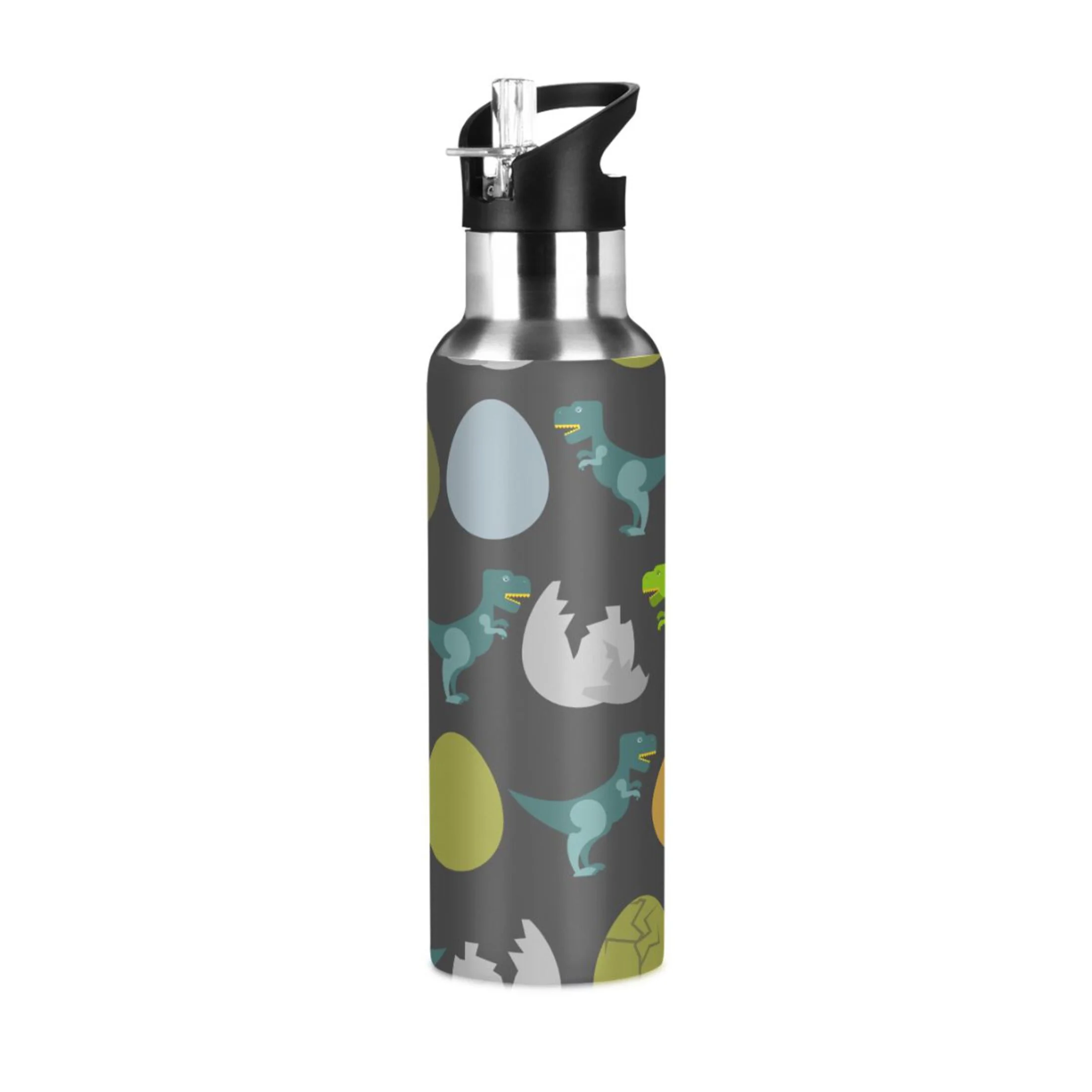 Stainless Steel Water Bottle Cute Dinosaur with Straw Lid Vacuum Insulated Keeps Hot and Cold Leak Proof Flask Jug for Gym Travel Sports Cycling Outdoor 20 OZ
